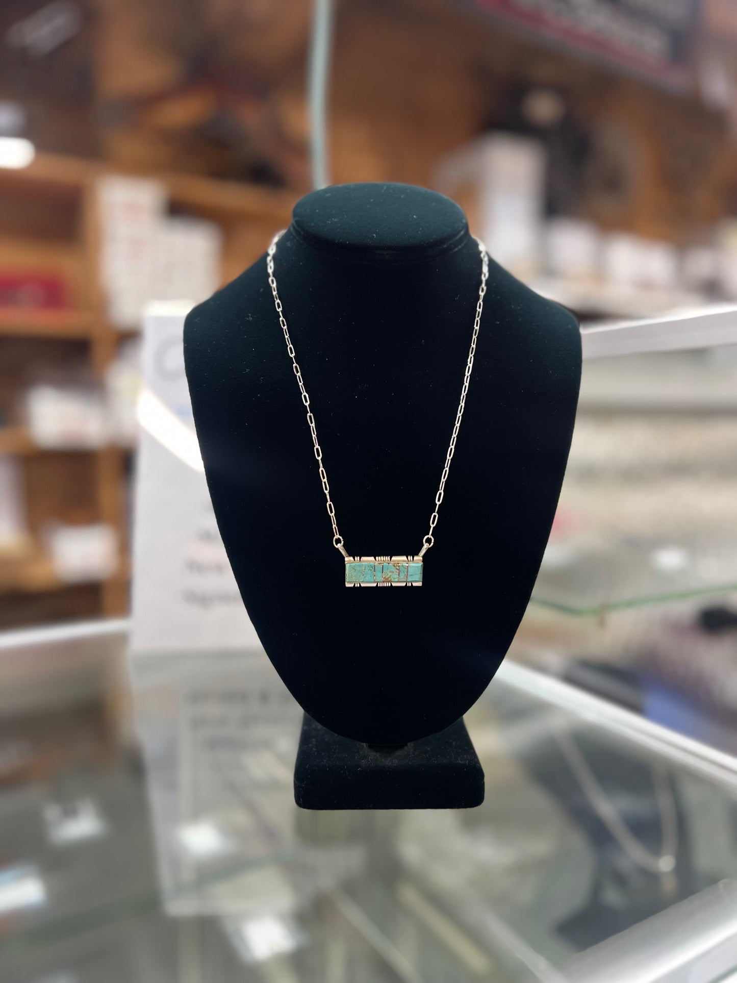 Number 8 Mine Turquoise Inlay Sterling Silver Bar Necklace
