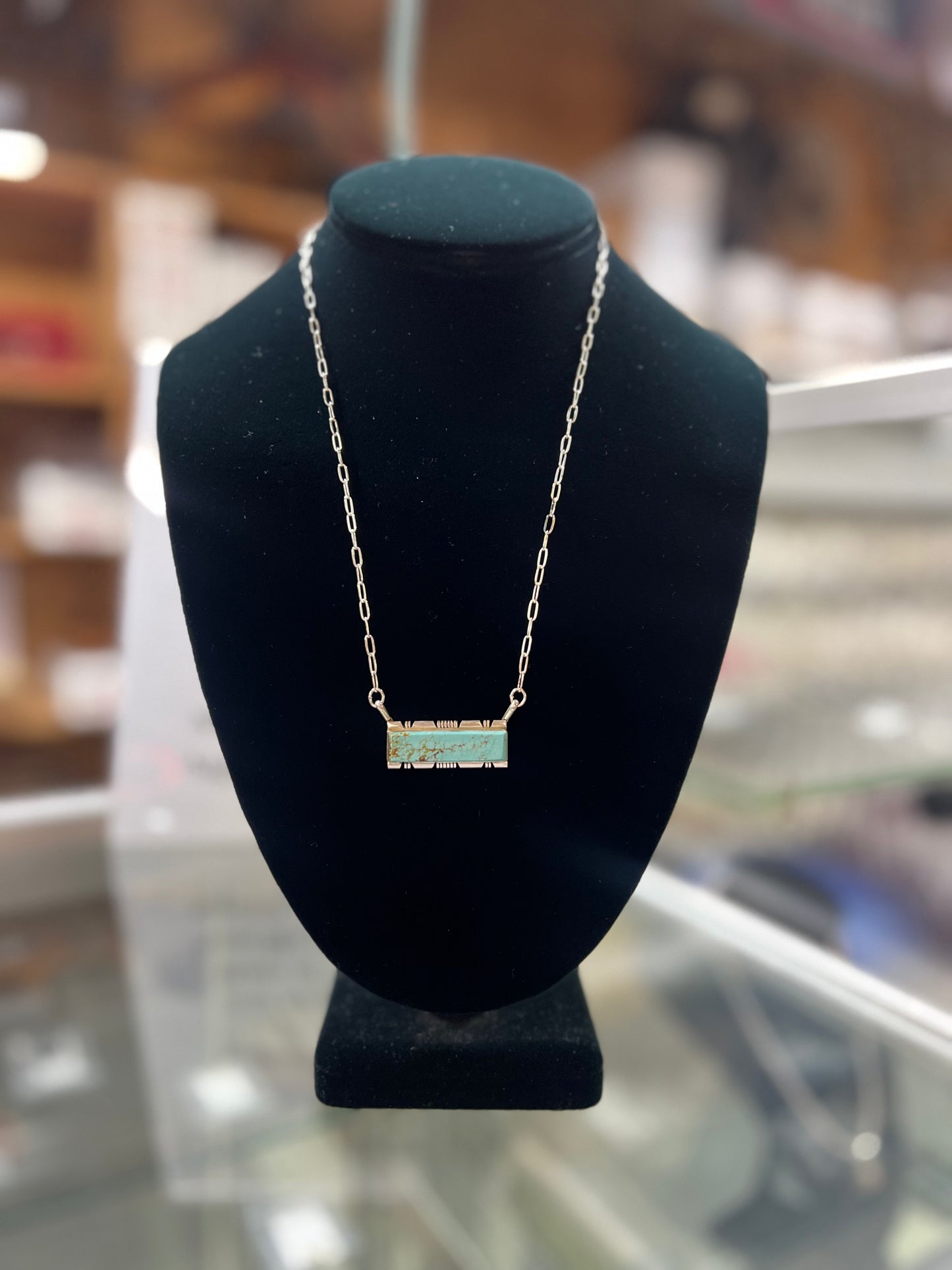 Number 8 Mine Turquoise Inlay Sterling Silver Bar Necklace