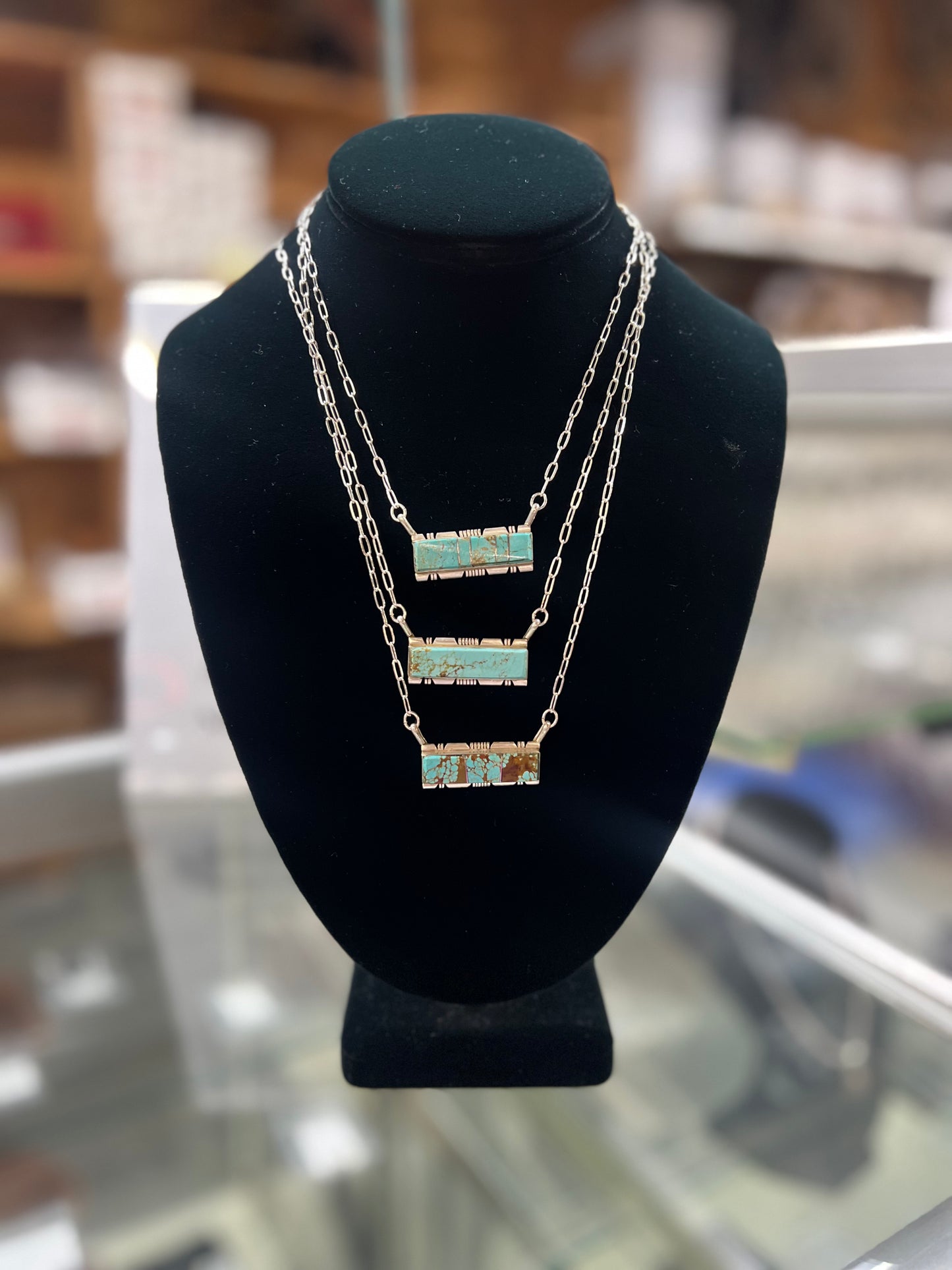 Number 8 Mine Turquoise Inlay Sterling Silver Bar Necklace
