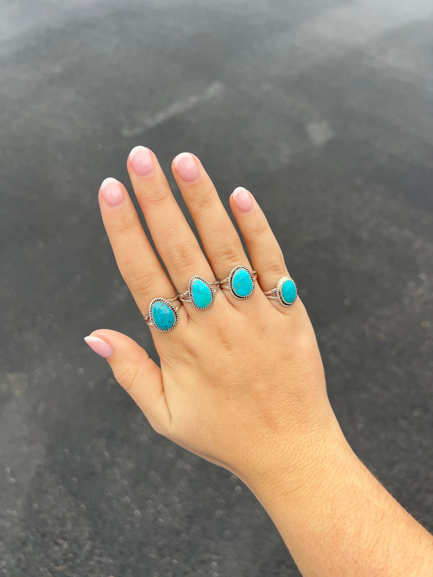 Kingman Turquoise Twisted Border Sterling Silver Ring