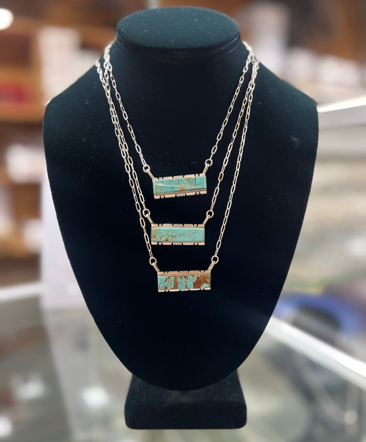 Number 8 Mine Turquoise Inlay Sterling Silver Bar Necklace