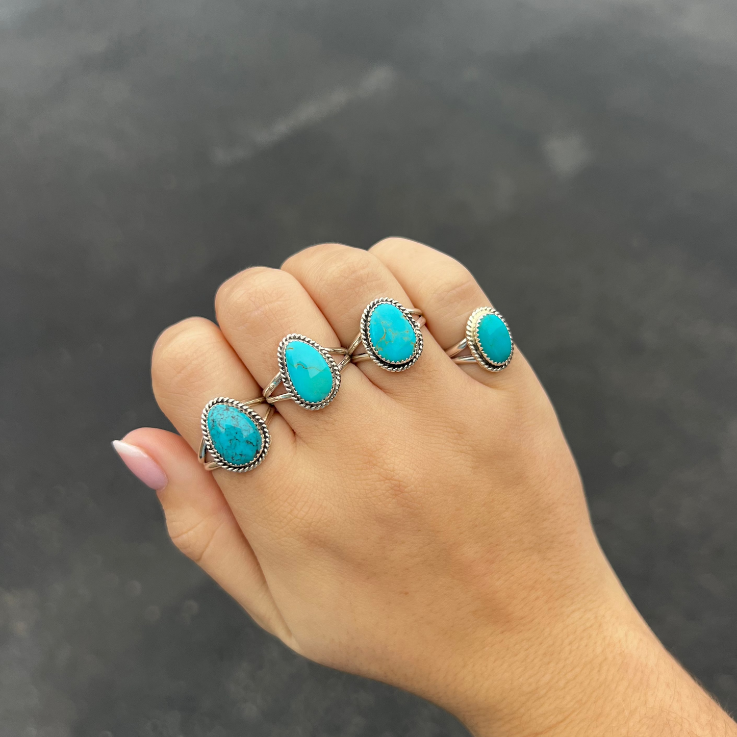 Kingman Turquoise Twisted Border Sterling Silver Ring