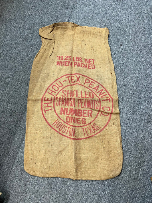 Shelled Spanish Peanuts Hou-Tex Peanut Co. Burlap Sack