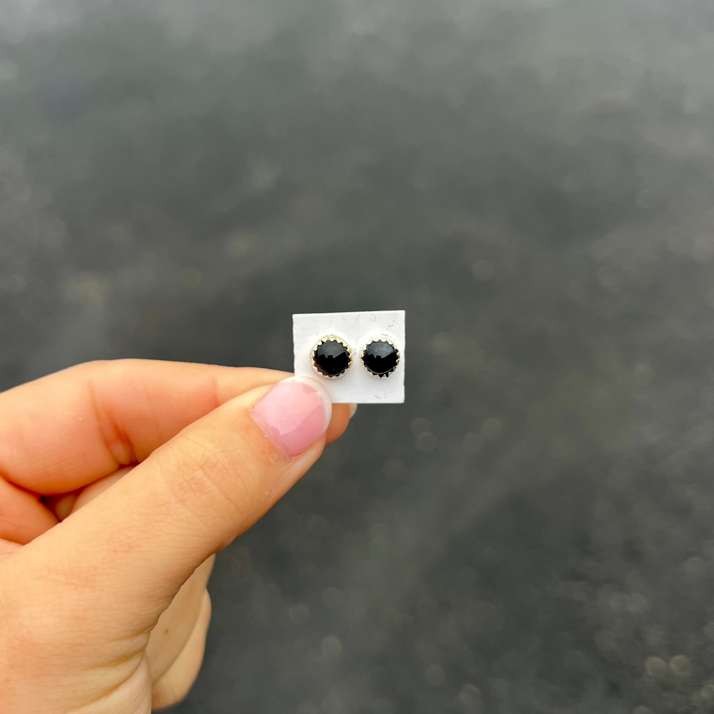 Genuine Black Onyx Sterling Silver Small Studs