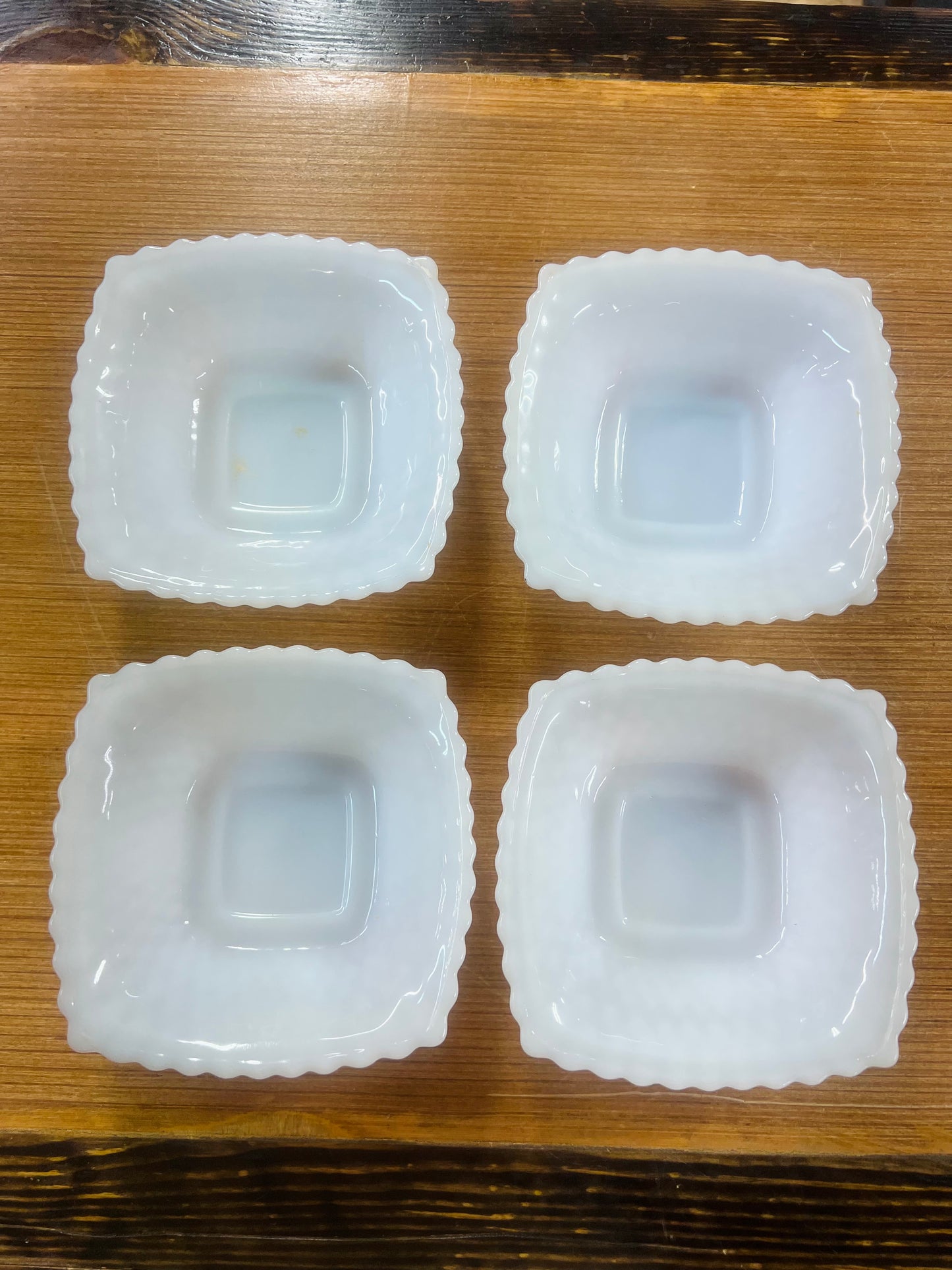 Vintage Anchor Hocking Early American Milk Glass Diamond Hobnail Square Bowl