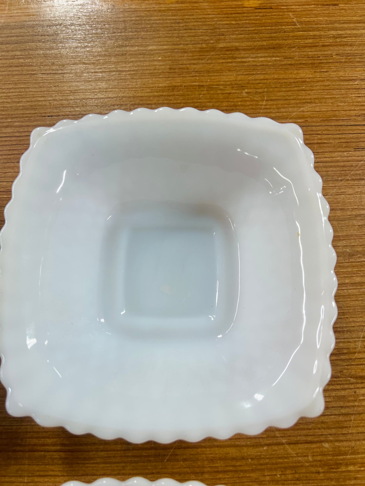 Vintage Anchor Hocking Early American Milk Glass Diamond Hobnail Square Bowl
