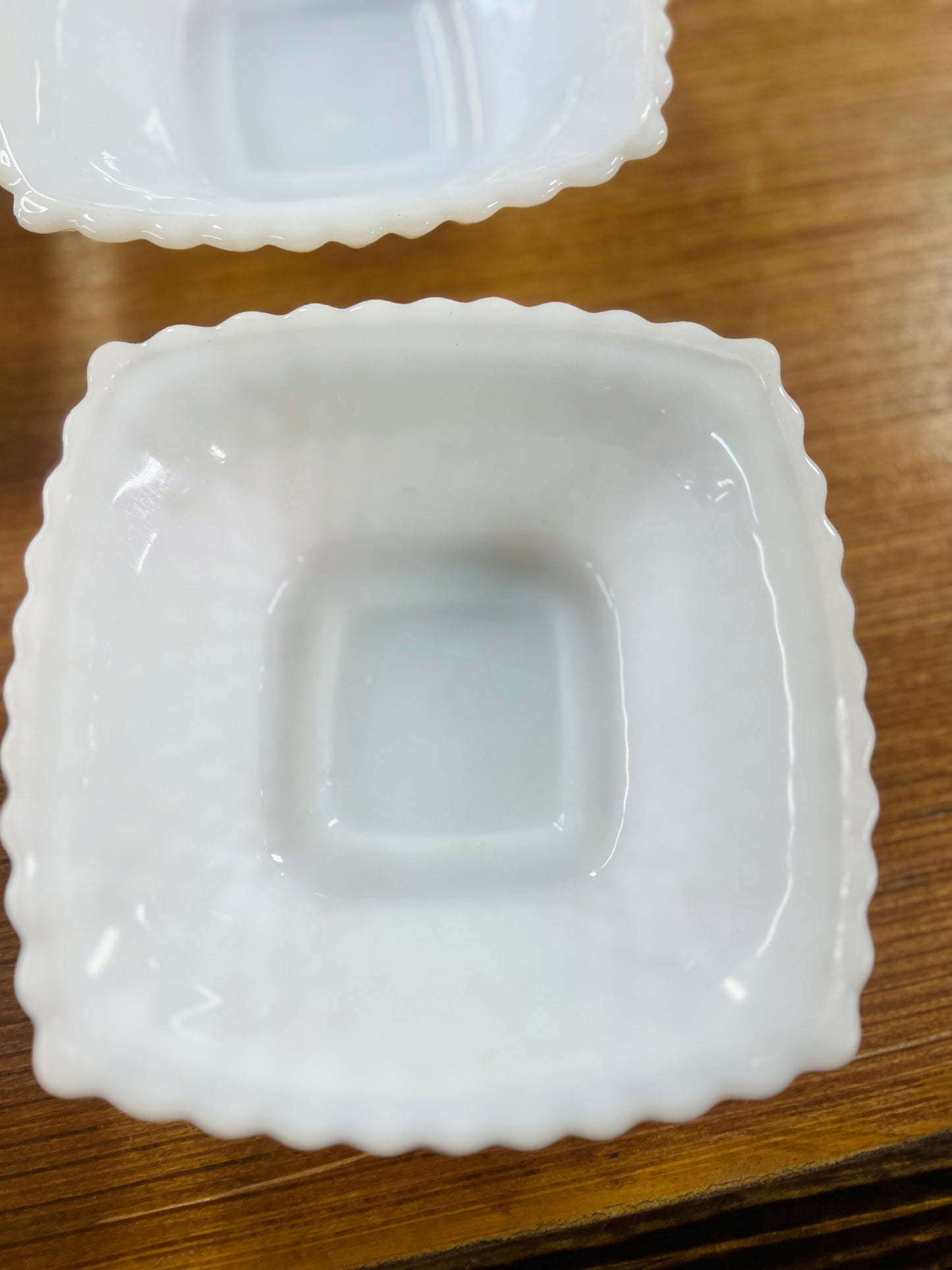 Vintage Anchor Hocking Early American Milk Glass Diamond Hobnail Square Bowl