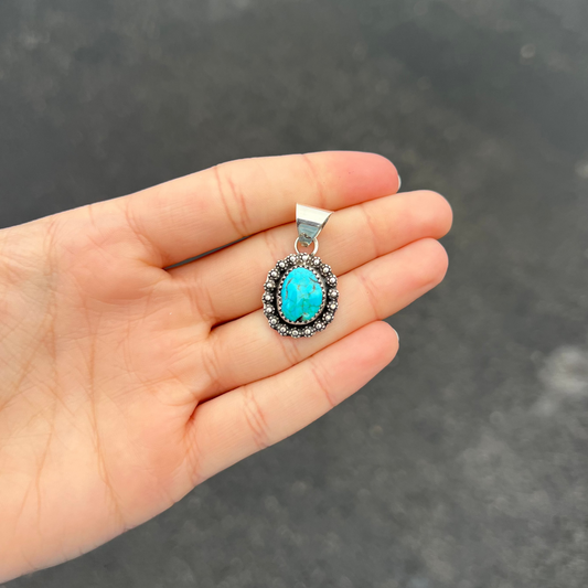 Kingman Turquoise Beaded Sterling Silver Pendant