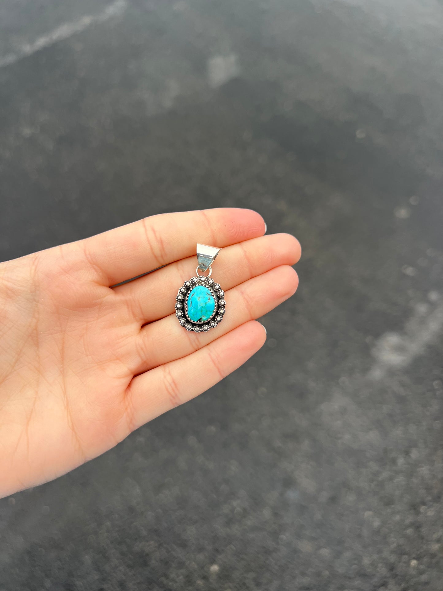 Kingman Turquoise Beaded Sterling Silver Pendant