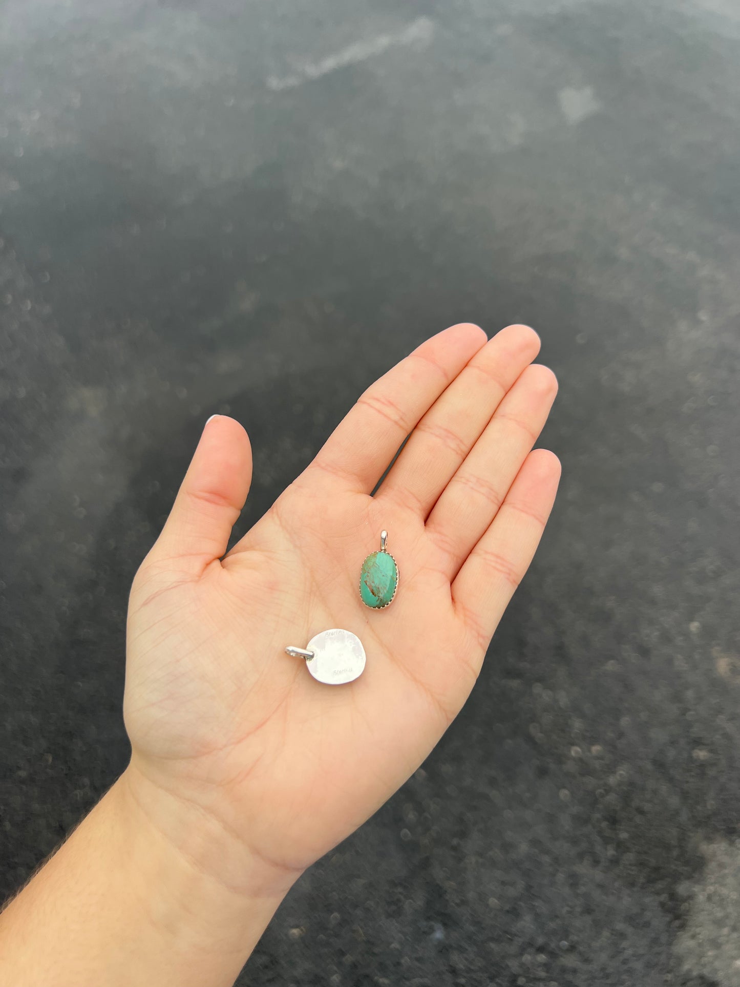 Genuine Turquoise Oval Sterling Silver Pendant