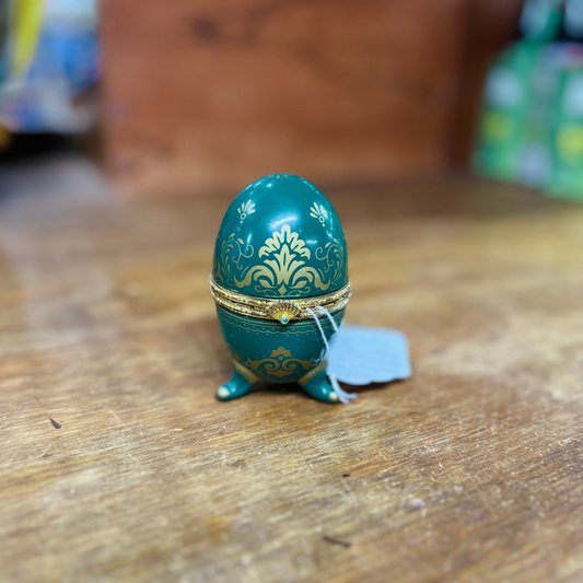 Vintage Avon Porcelain Emerald Green Clock Egg - Rare!