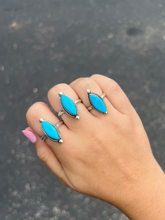 Genuine Turquoise Sterling Silver Marquise Ring