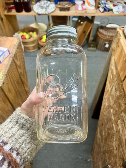 1933-1962 Square Ribbed Ball Perfect Mason Jar Half Gallon with Zinc Lid