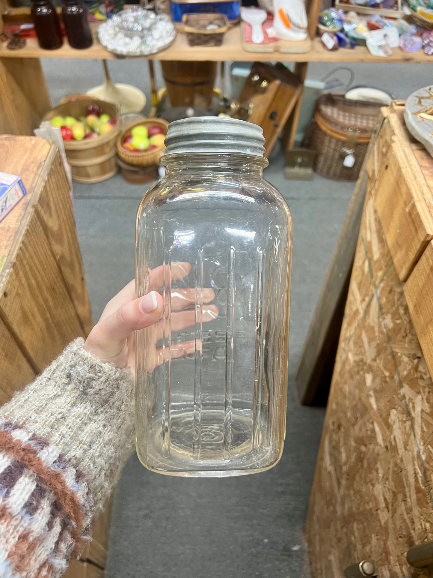 1933-1962 Square Ribbed Ball Perfect Mason Jar Half Gallon with Zinc Lid