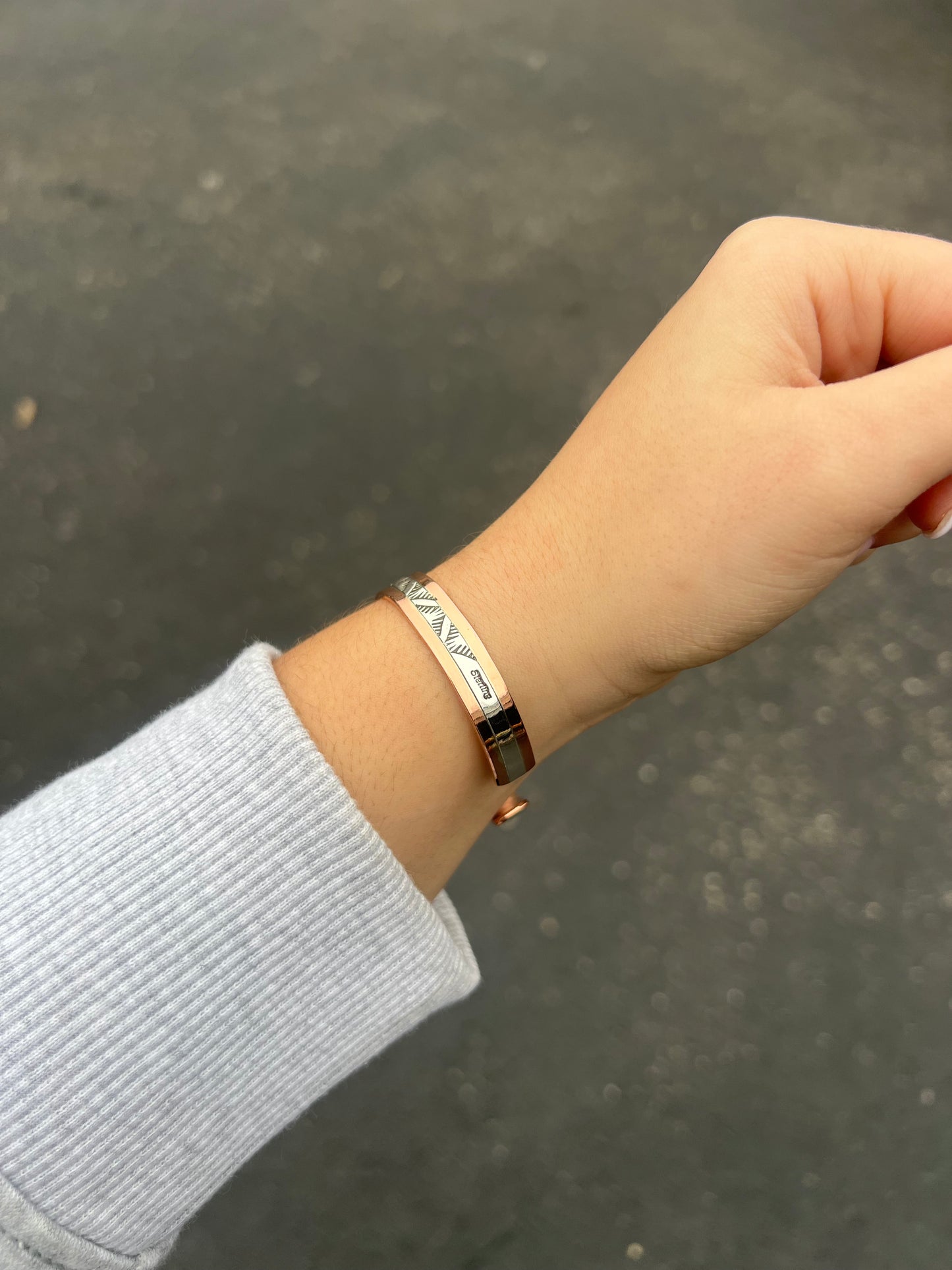 Copper and Sterling Silver Stamped Cuff (Medium)