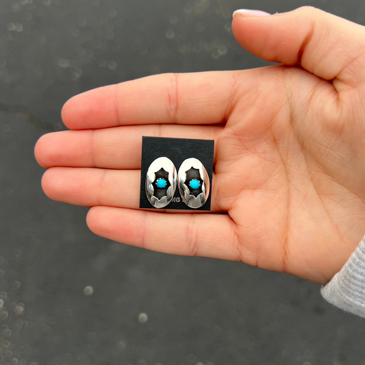 Genuine Turquoise and Sterling Silver Aztec Shadowbox Earrings