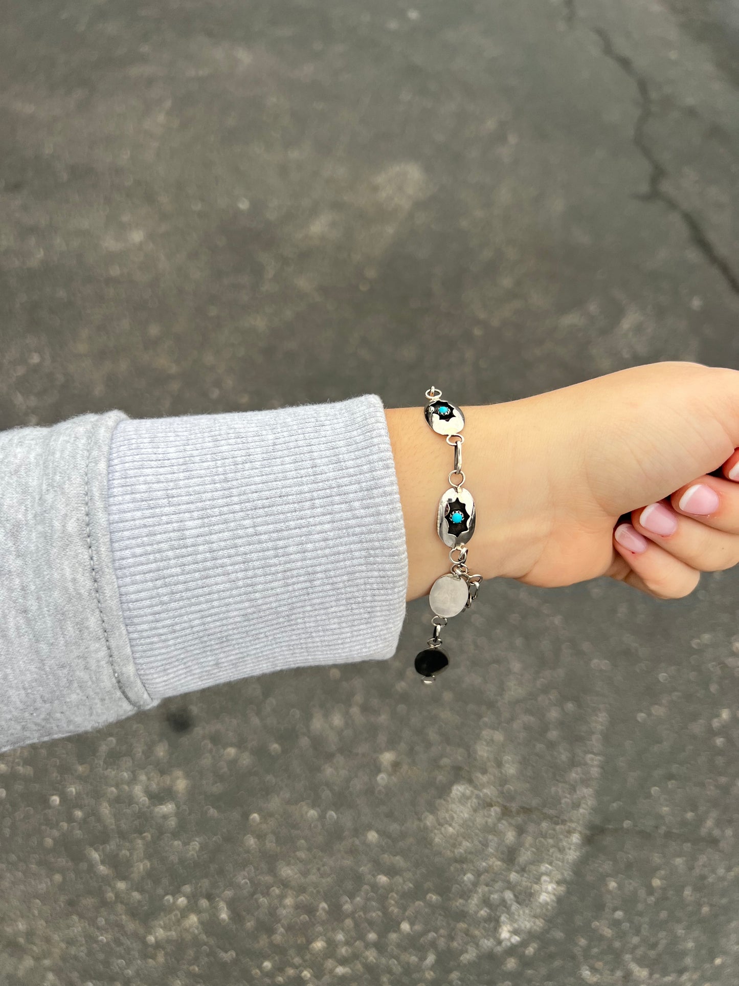 Genuine Turquoise and Sterling Silver Aztec Shadowbox Link Bracelet