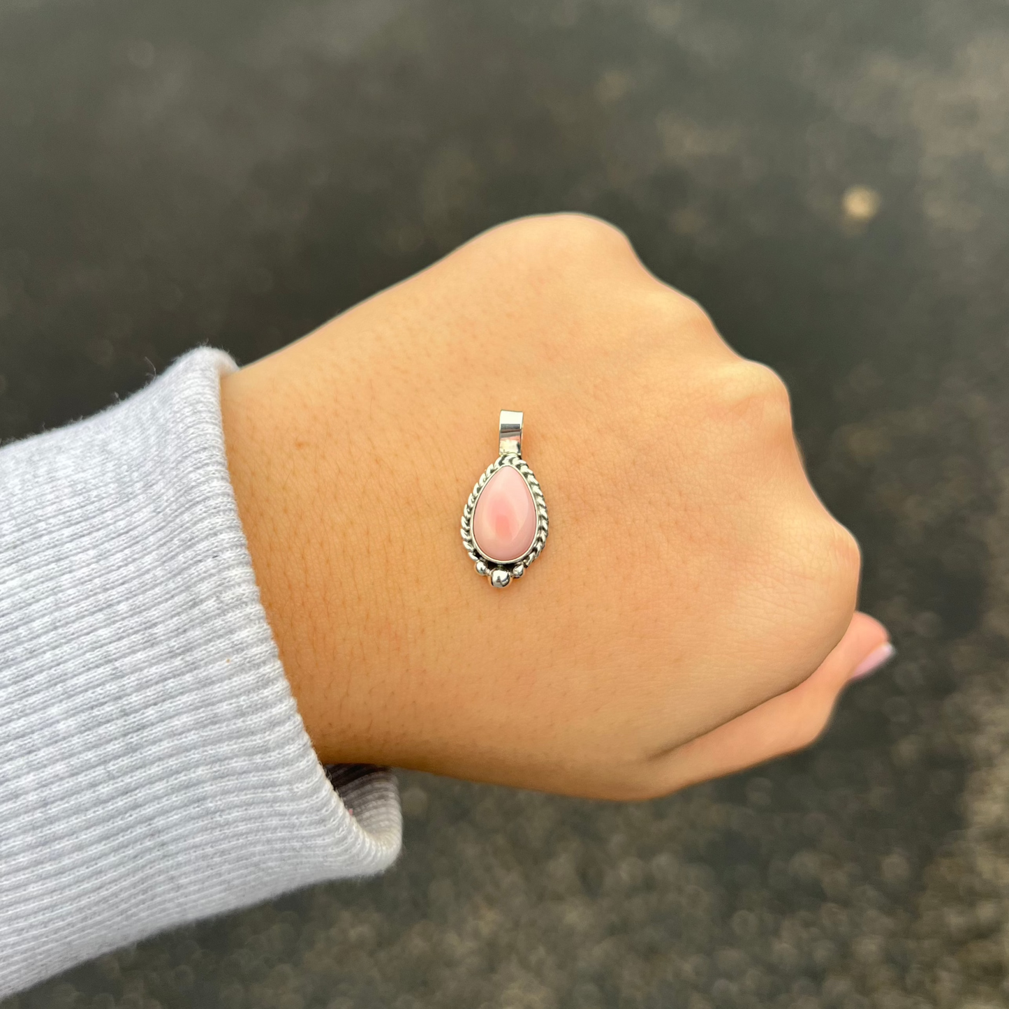 Authentic Pink Conch Teardrop Sterling Silver Pendant