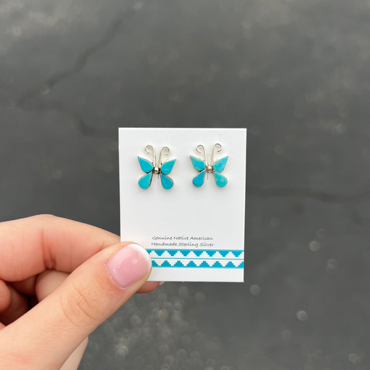 Genuine Turquoise Sterling Silver Butterfly Earrings