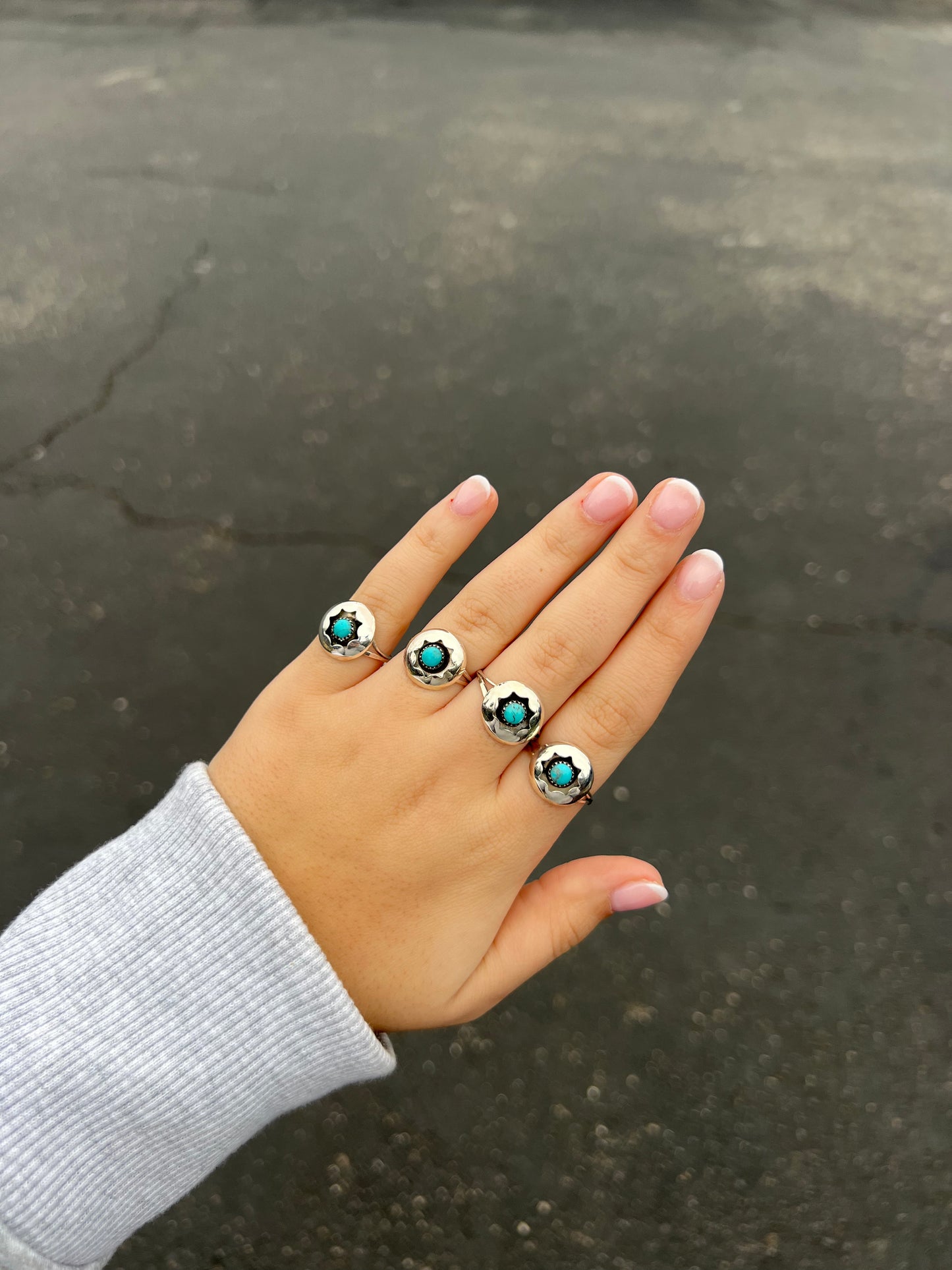 Genuine Turquoise Sterling Silver Round Shadowbox Ring