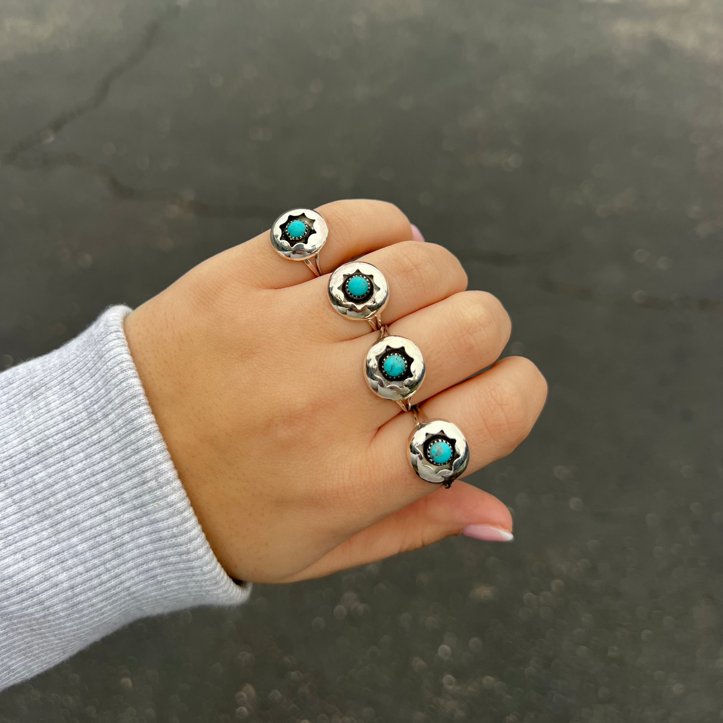 Genuine Turquoise Sterling Silver Round Shadowbox Ring