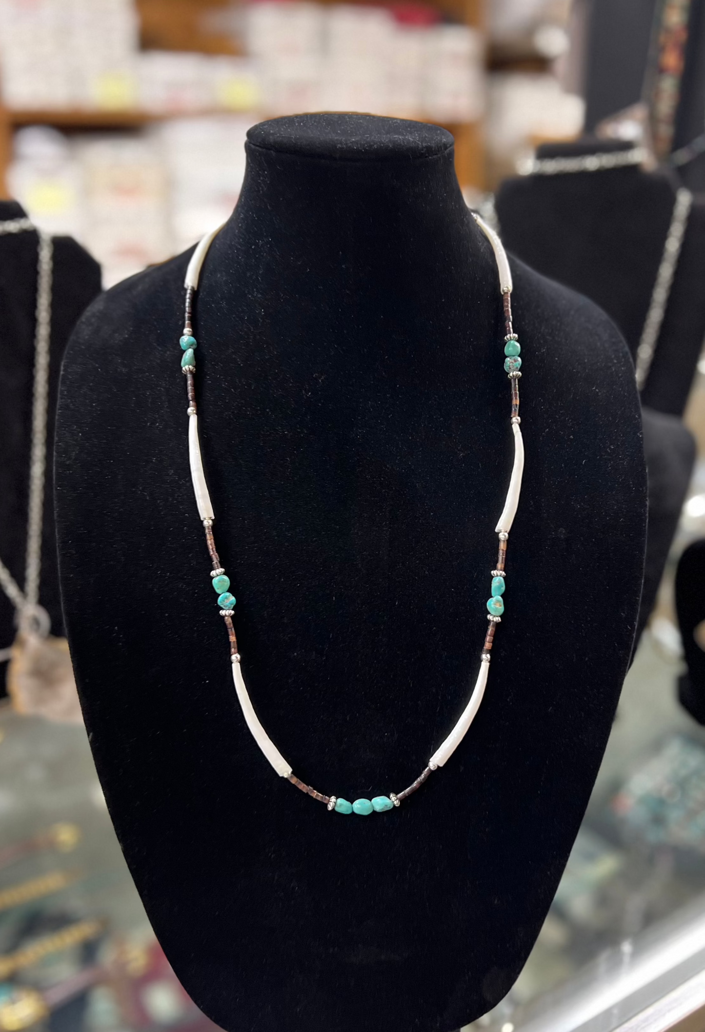 Genuine Kingman Turquoise, Heishi, and Dentalium Shell Necklace