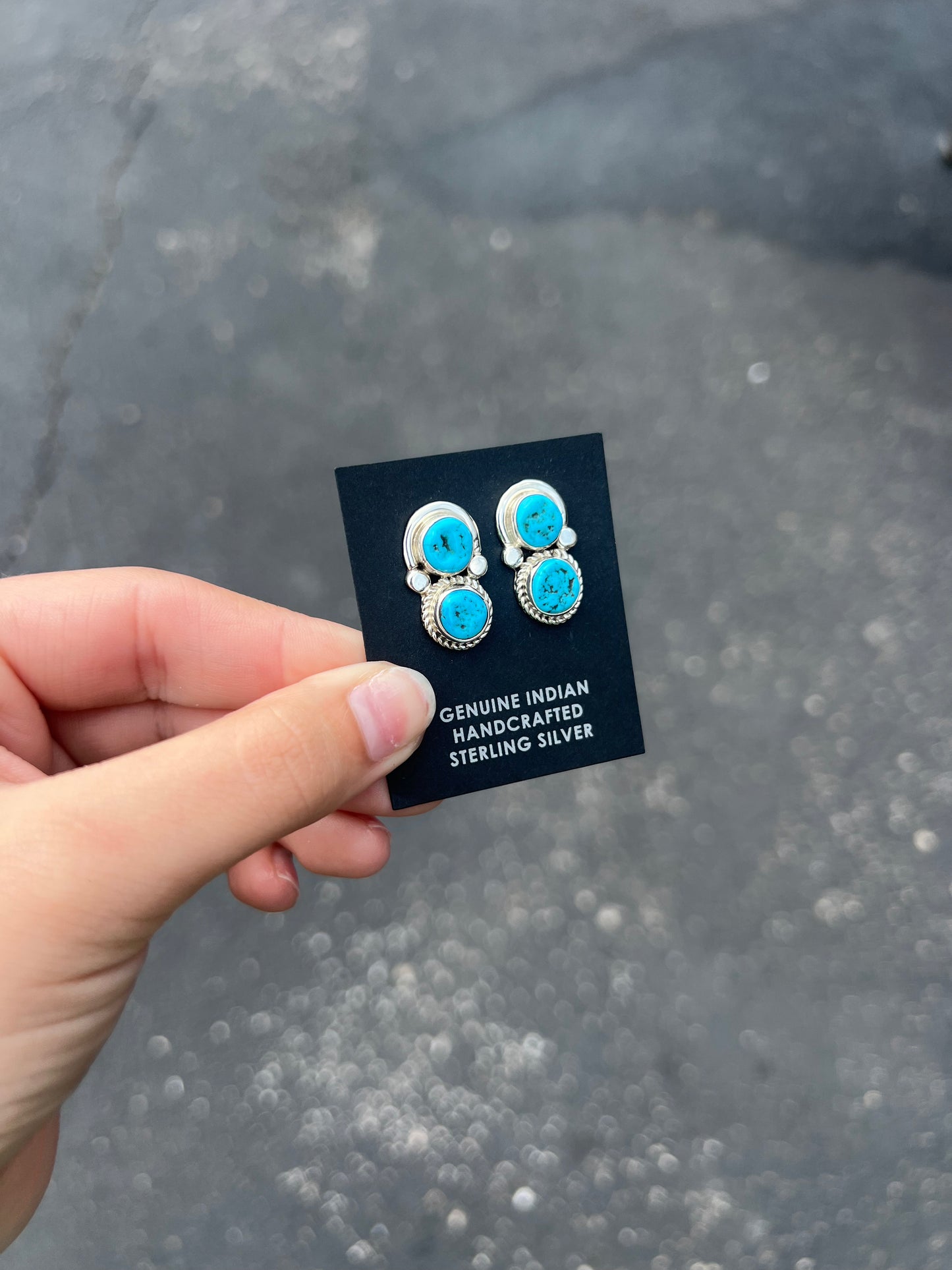 Double Trouble Genuine Kingman Turquoise Sterling Silver Studs