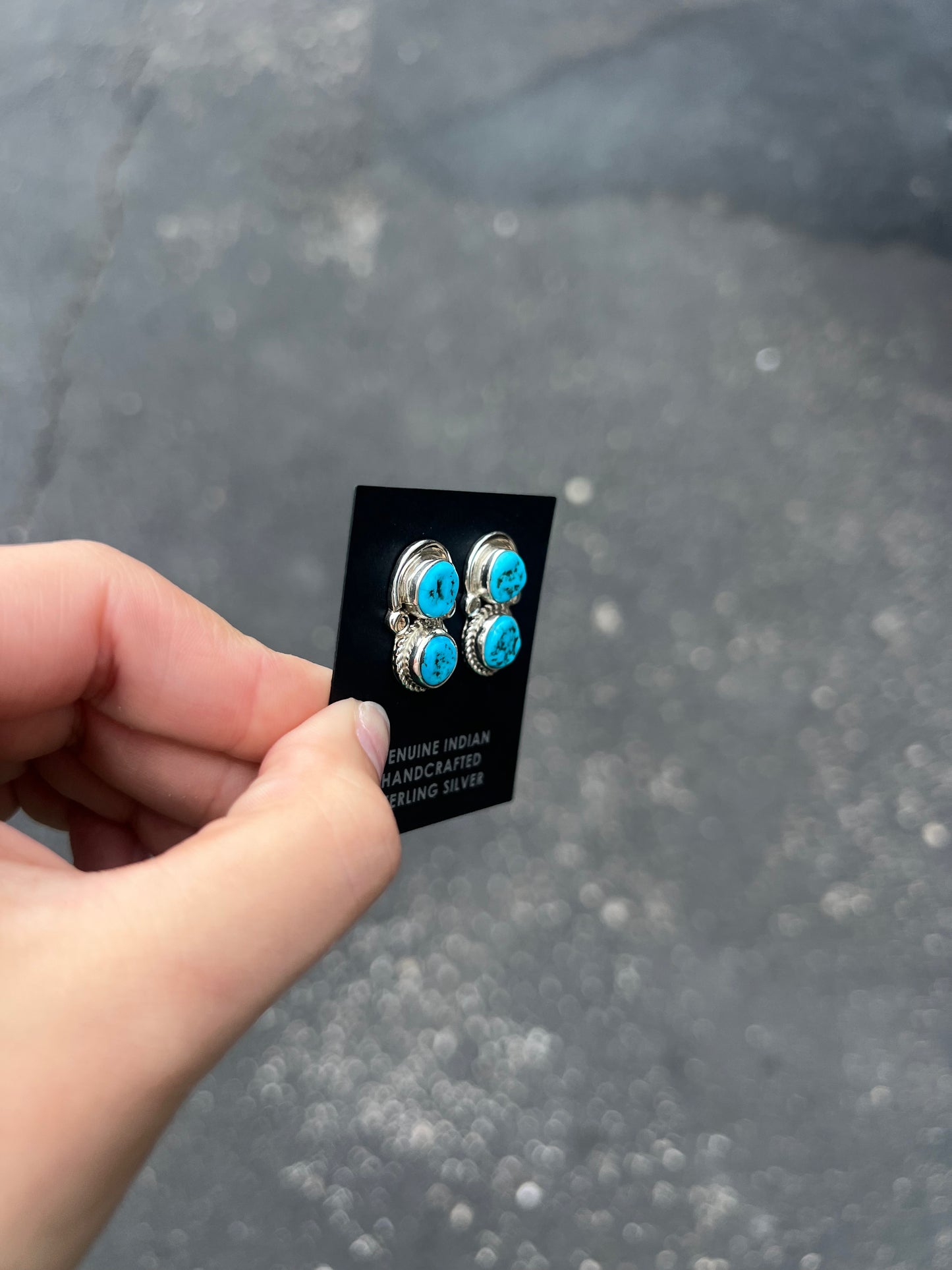 Double Trouble Genuine Kingman Turquoise Sterling Silver Studs