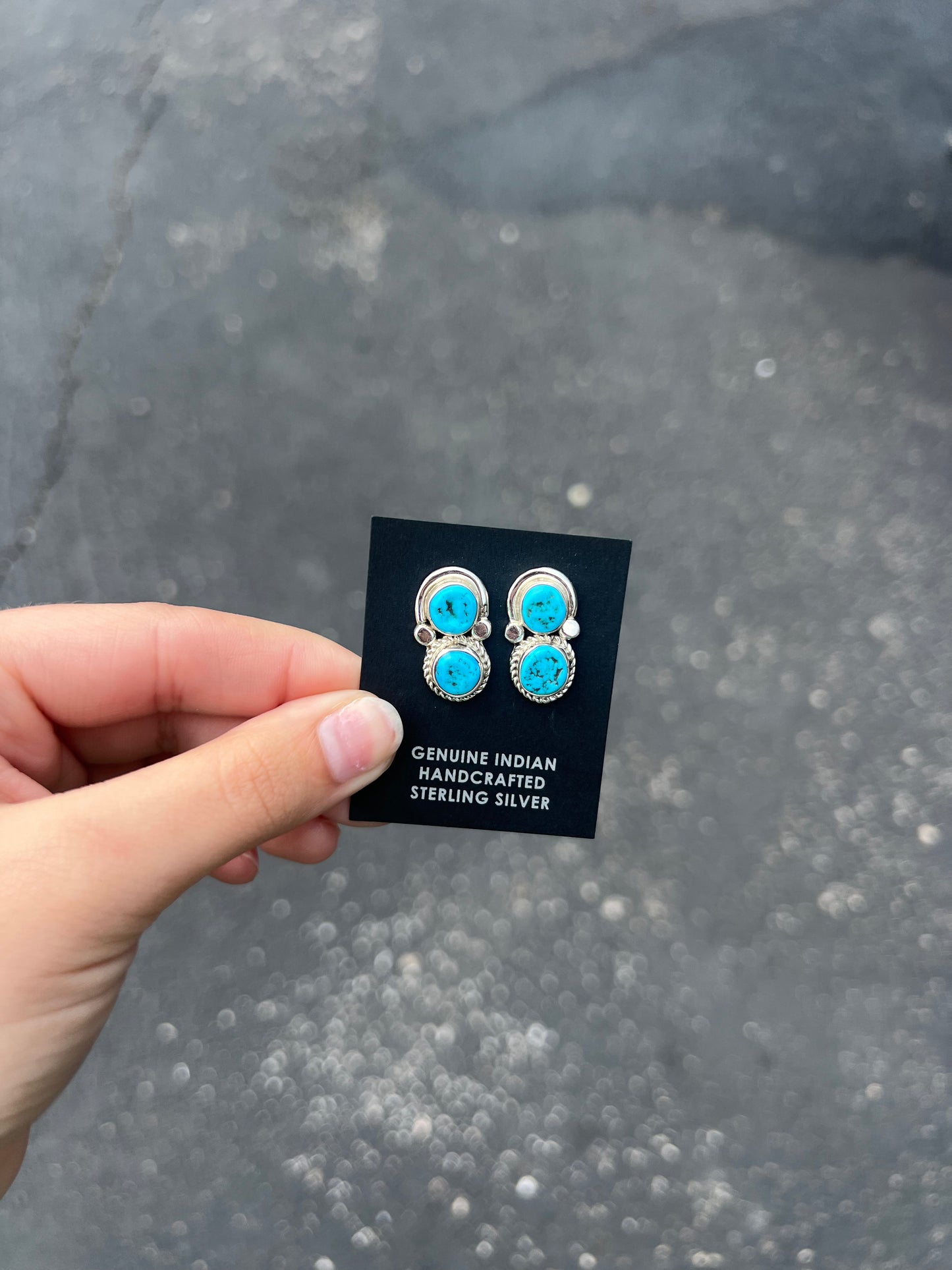 Double Trouble Genuine Kingman Turquoise Sterling Silver Studs