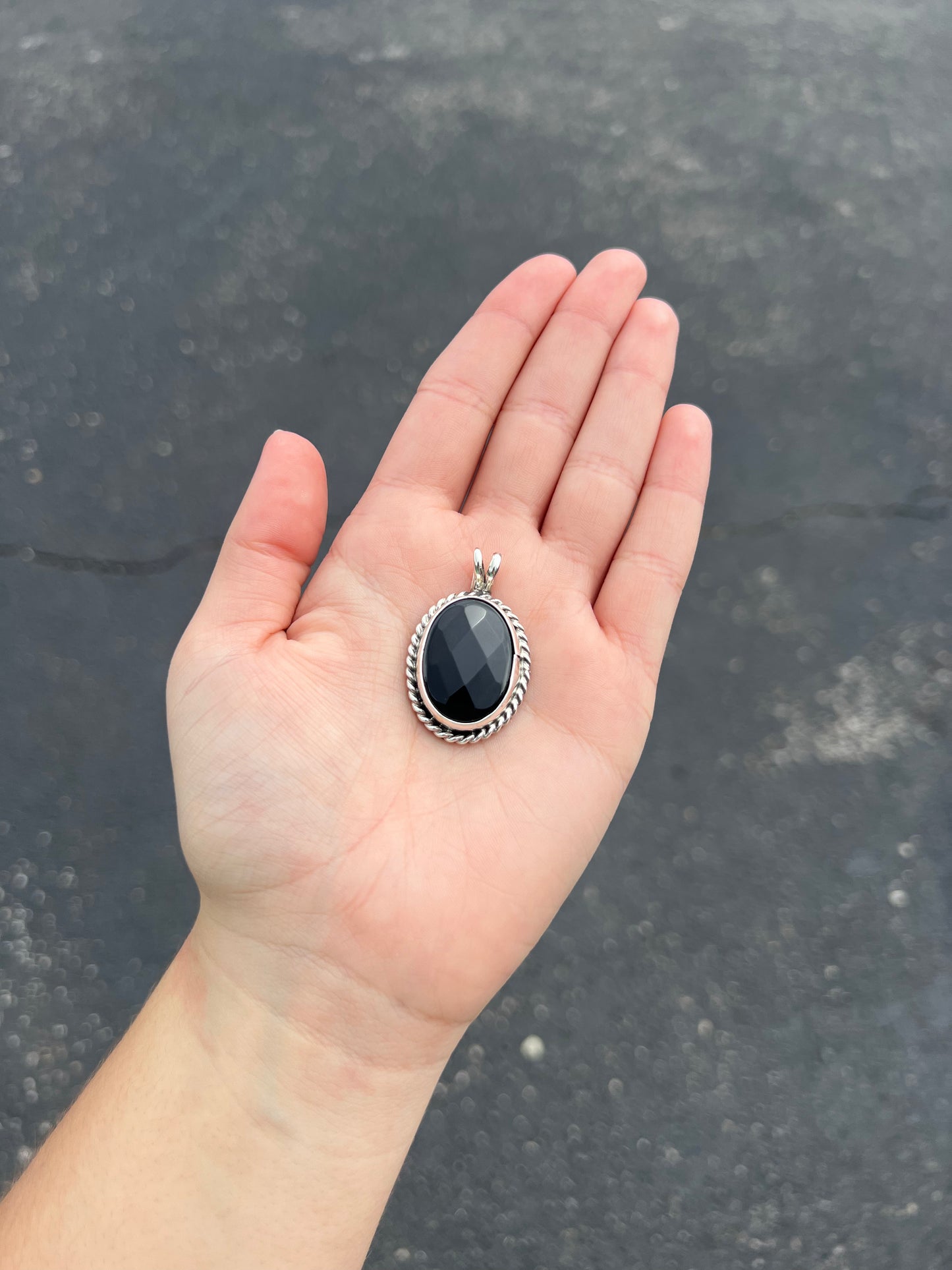 Black Onyx Faceted Oval Sterling Silver Pendant