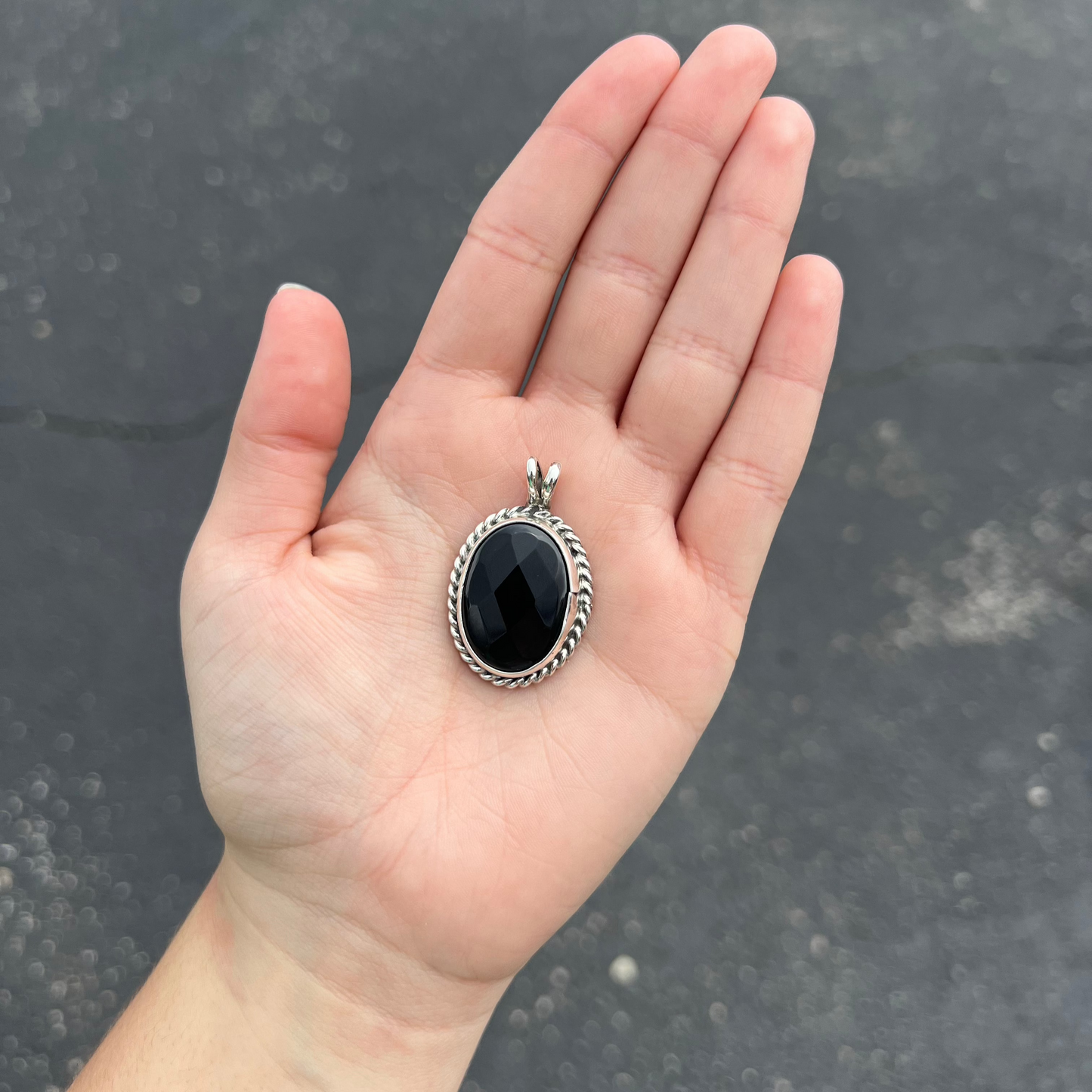 Black Onyx Faceted Oval Sterling Silver Pendant