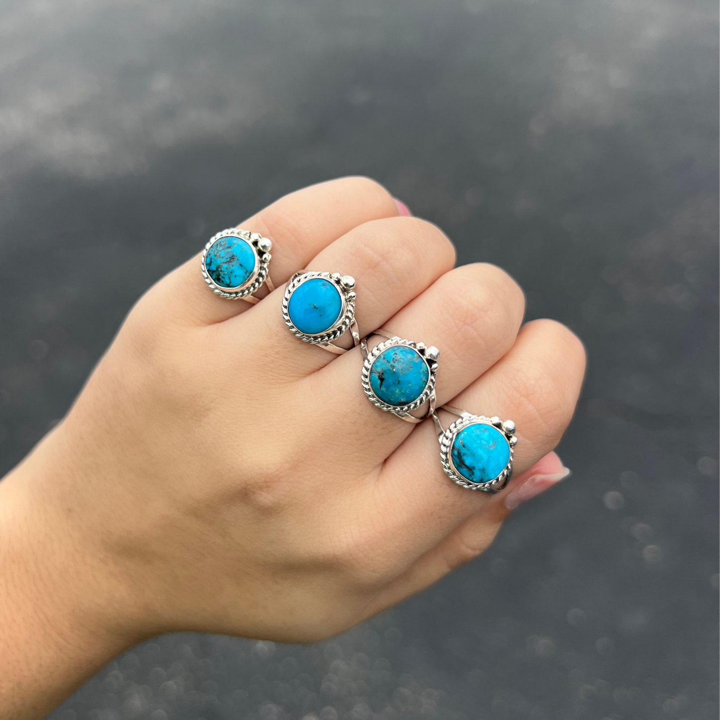 The Kora Genuine Turquoise Round Sterling Silver Ring