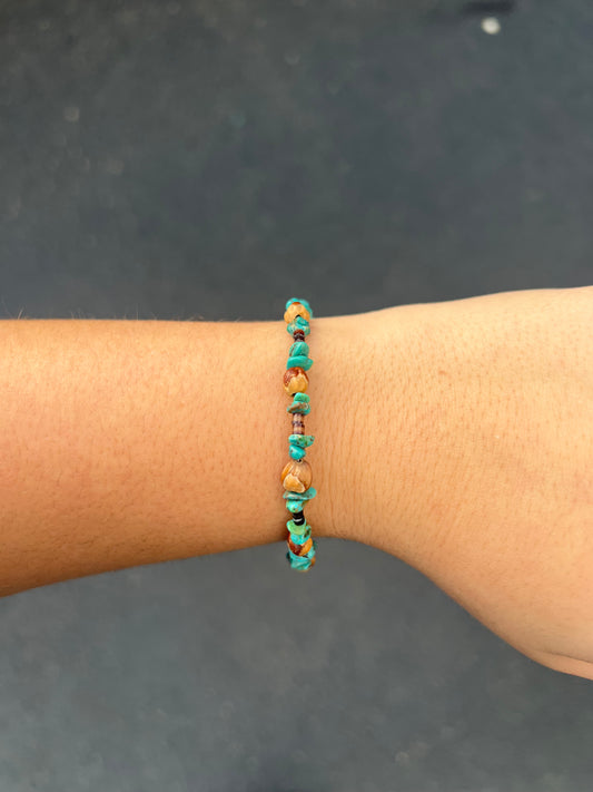 Turquoise Nuggets and Brown Beaded Bracelet