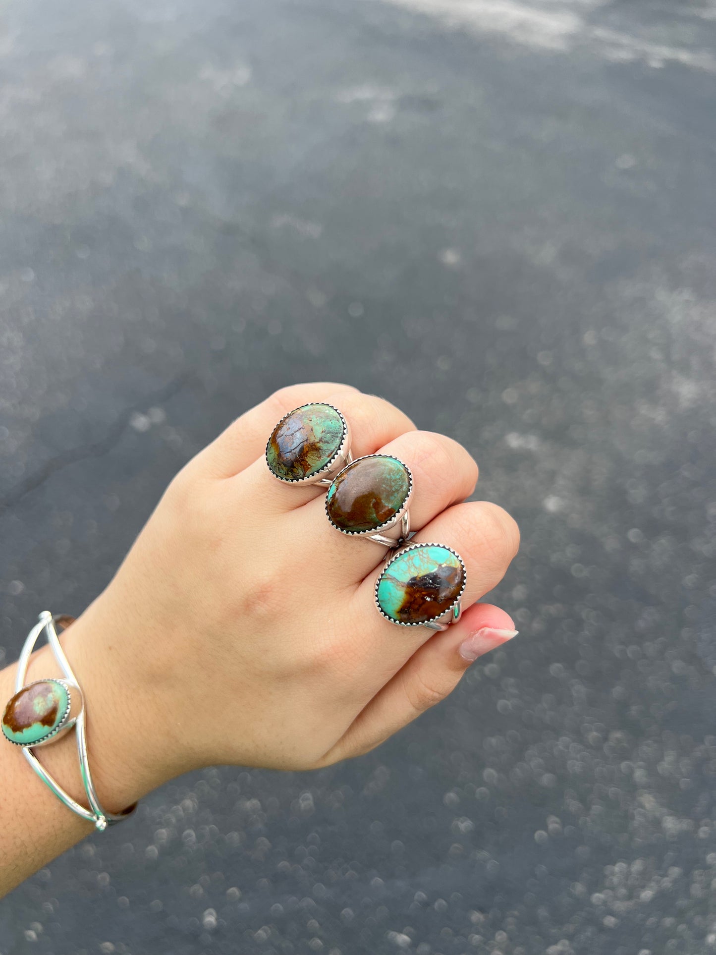 Genuine Green Turquoise Sterling Silver Oval Ring