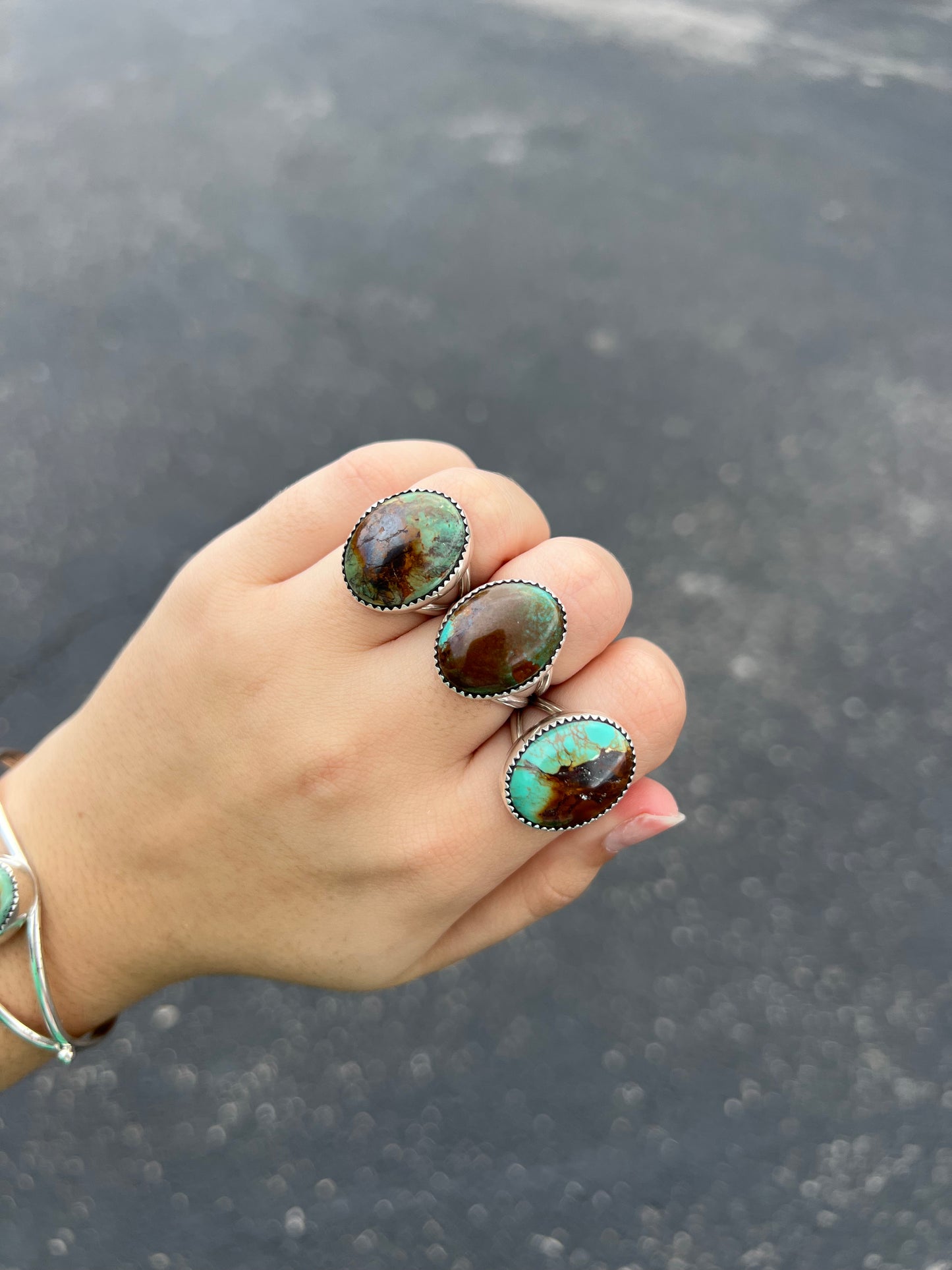 Genuine Green Turquoise Sterling Silver Oval Ring