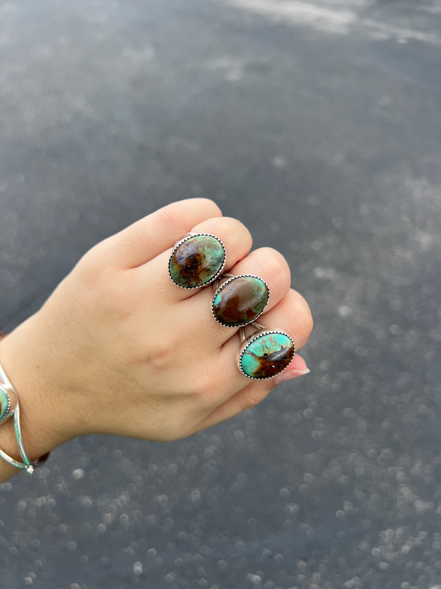Genuine Green Turquoise Sterling Silver Oval Ring