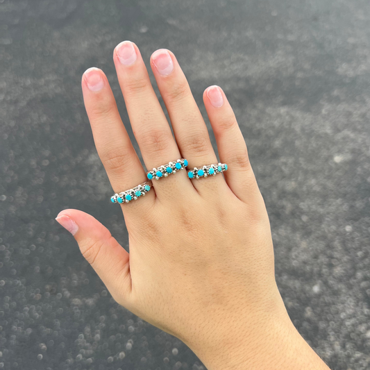 Genuine Turquoise 5 Stone Stacker Sterling Silver Ring