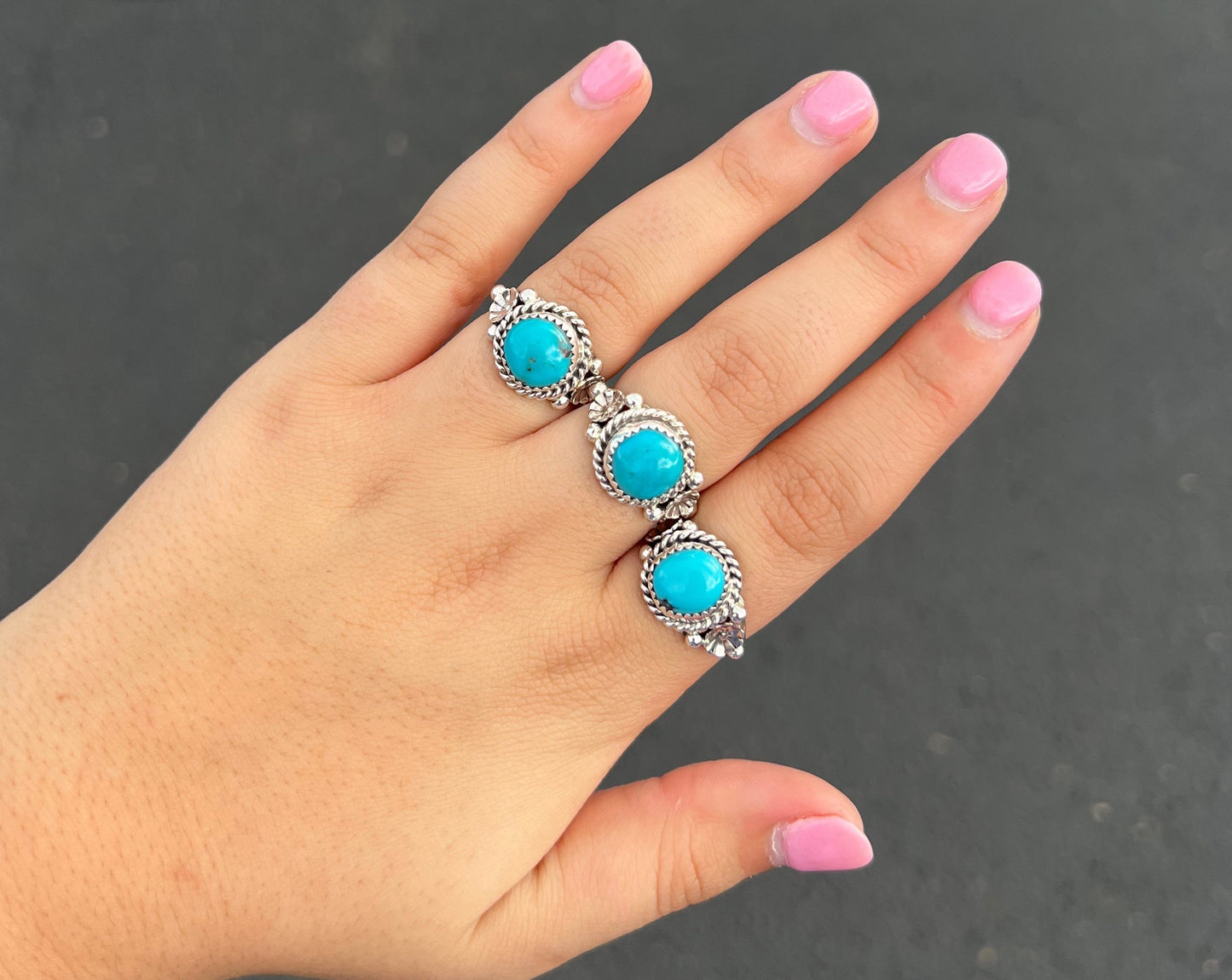 Turquoise and Sterling Silver Flower Ring