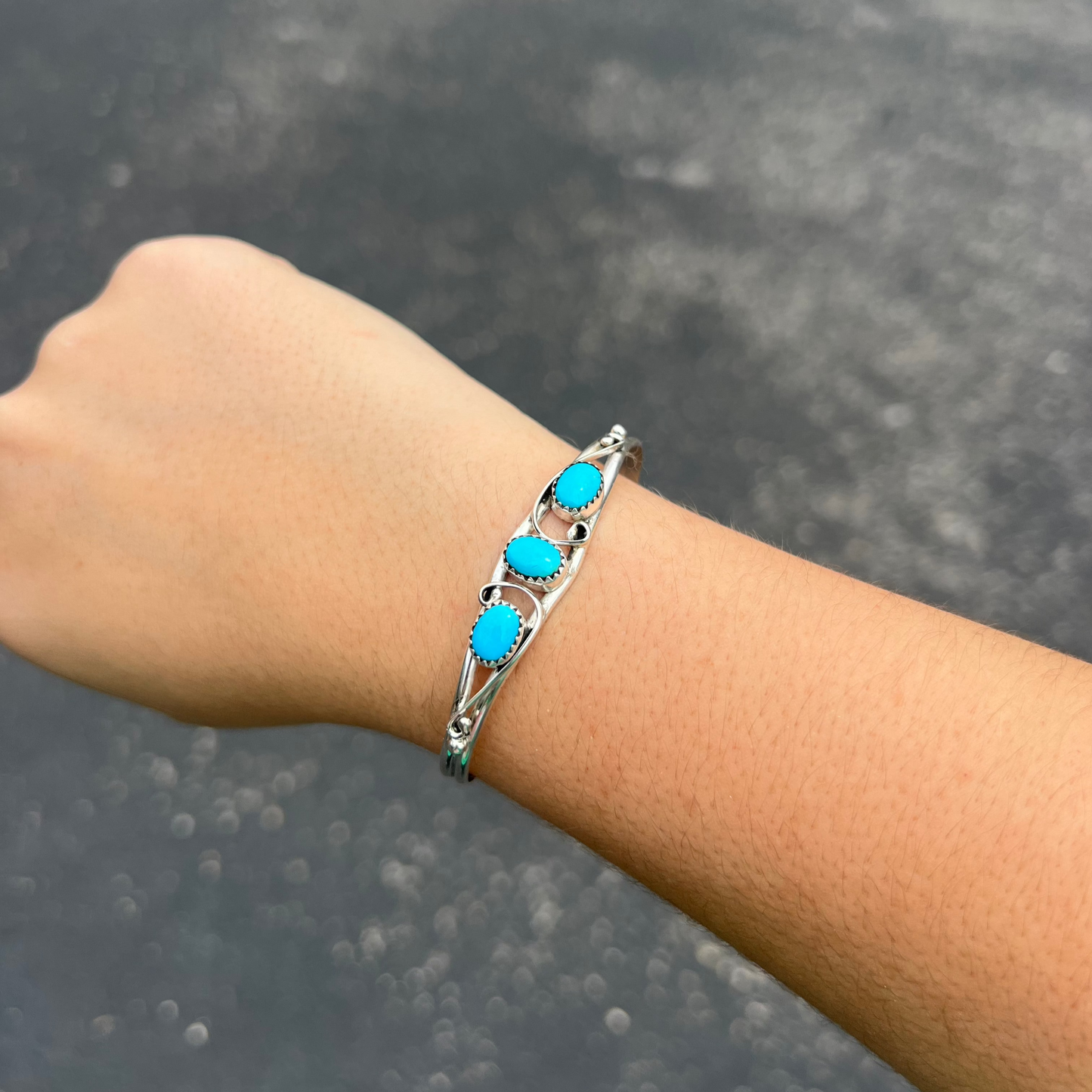 Sleeping Beauty Three Stone Turquoise Bracelet