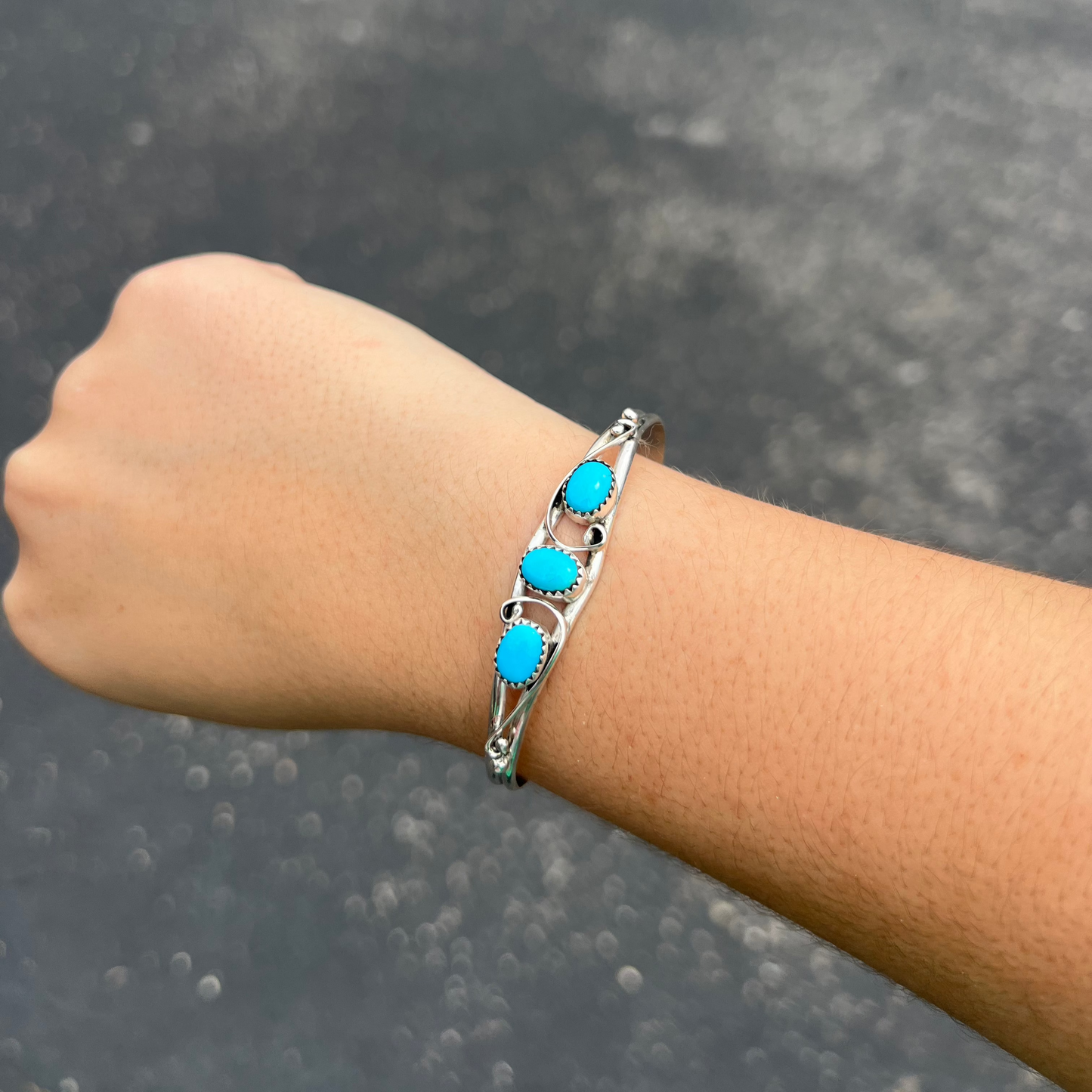Sleeping Beauty Three Stone Turquoise Bracelet