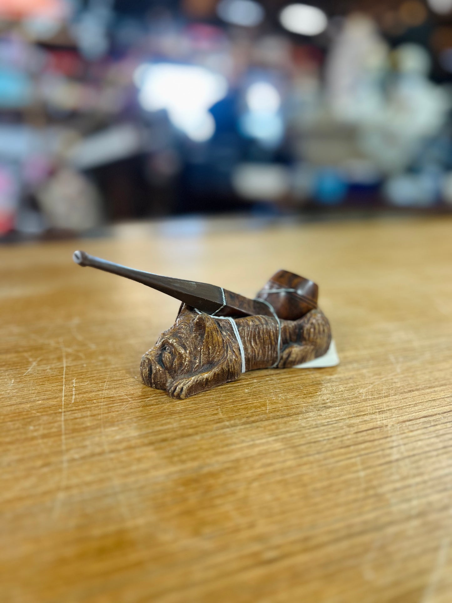 Very Old Brier Pipe with Hound Dog Stand - A true collector's stand!