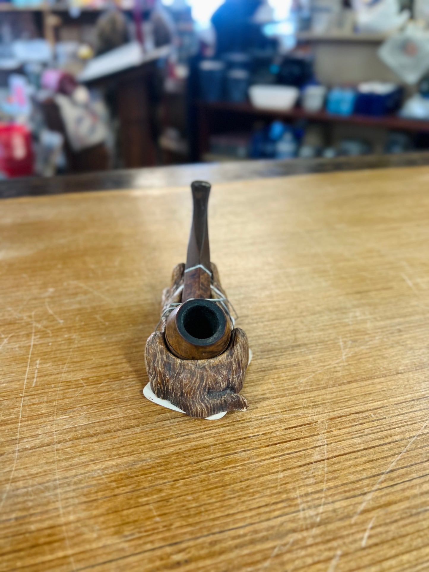 Very Old Brier Pipe with Hound Dog Stand - A true collector's stand!