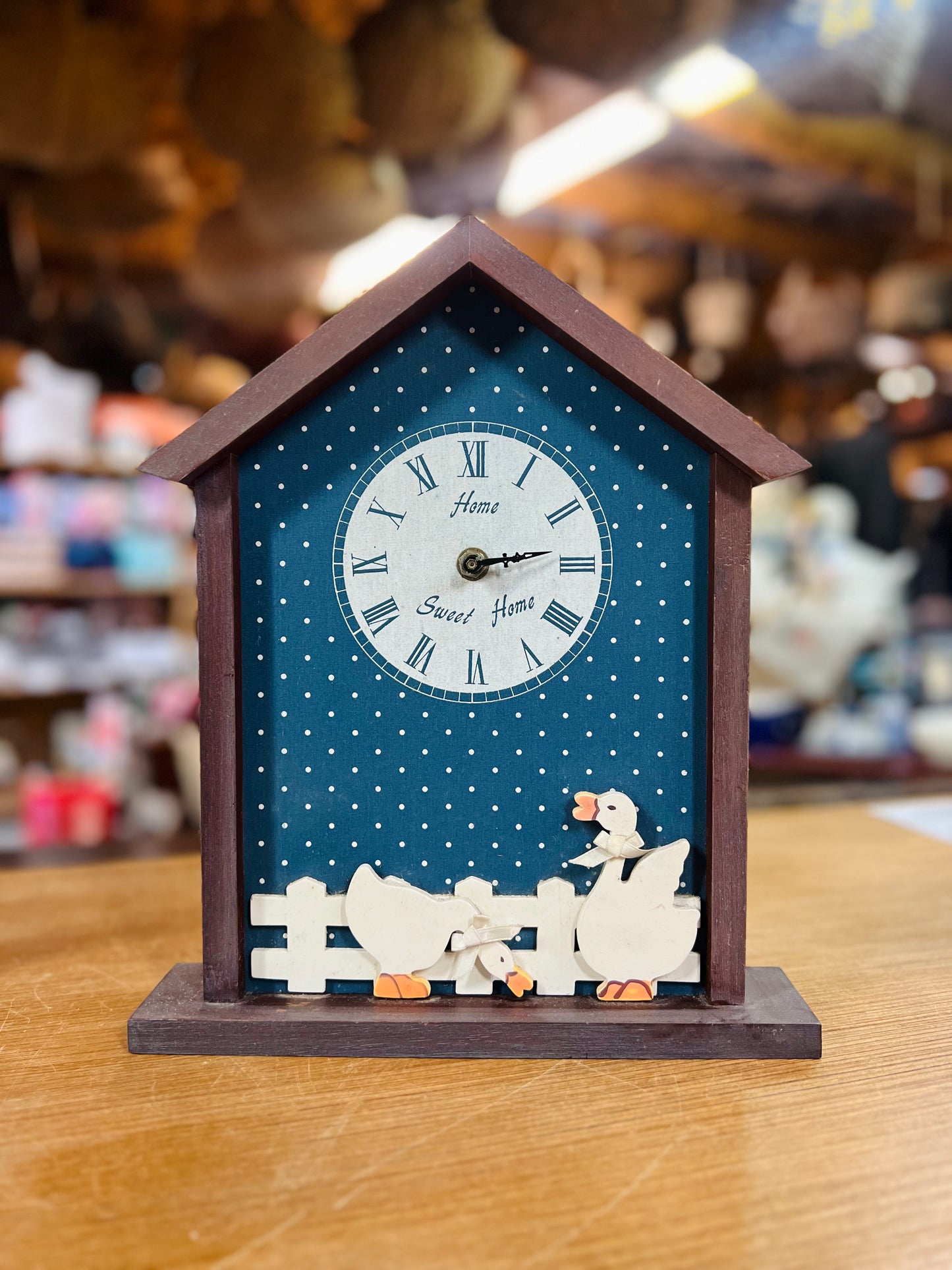 Vintage Home Sweet Home Geese Blue Polka Dot Clock
