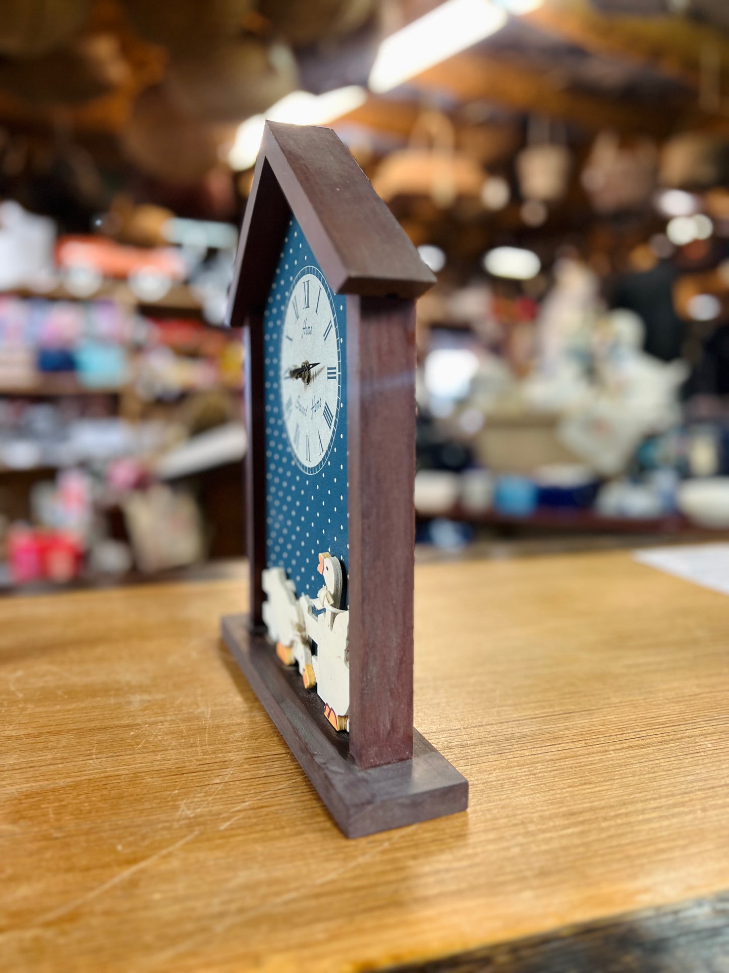 Vintage Home Sweet Home Geese Blue Polka Dot Clock