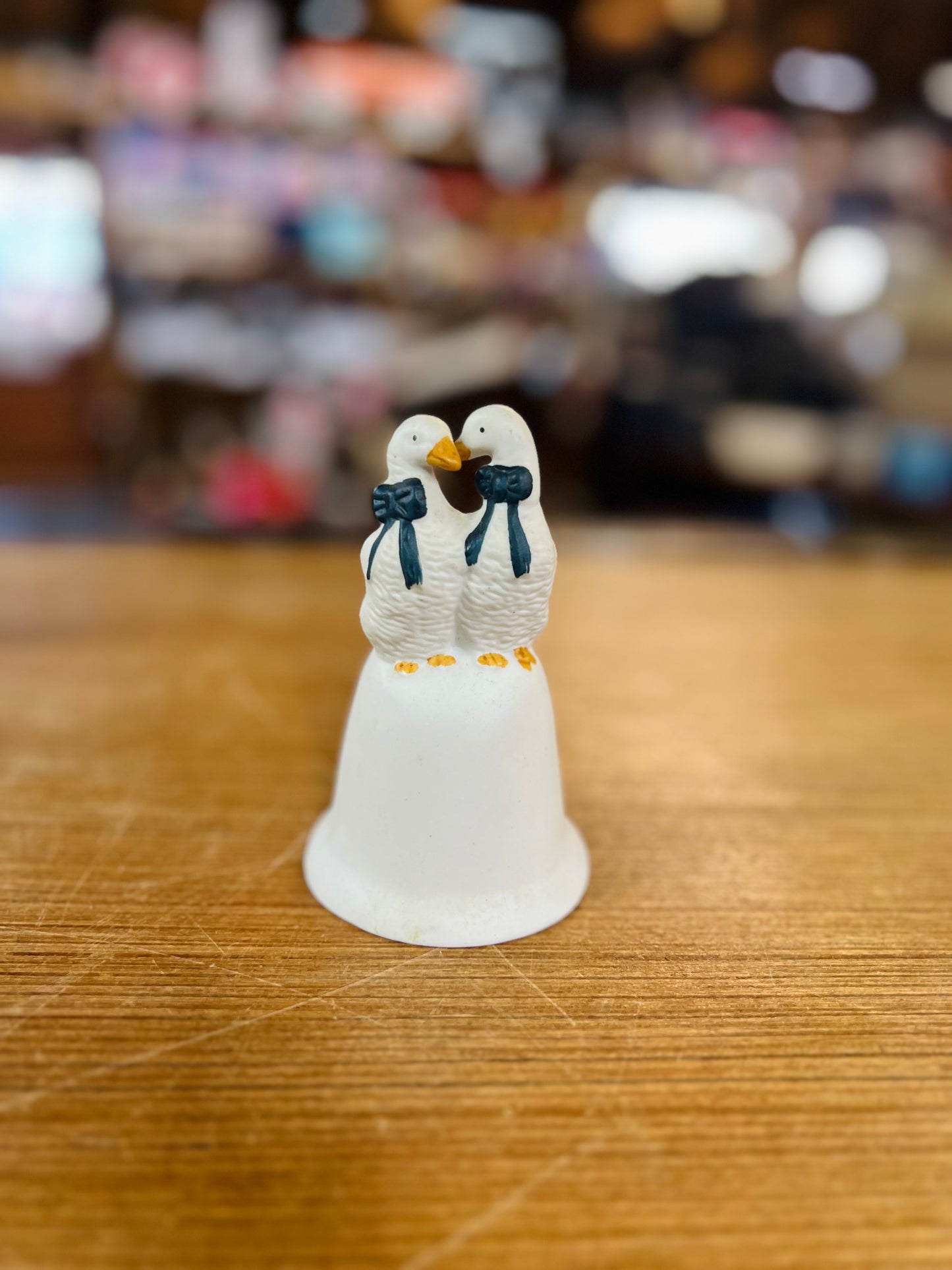 Vintage Geese with Blue Bow Ceramic Bell