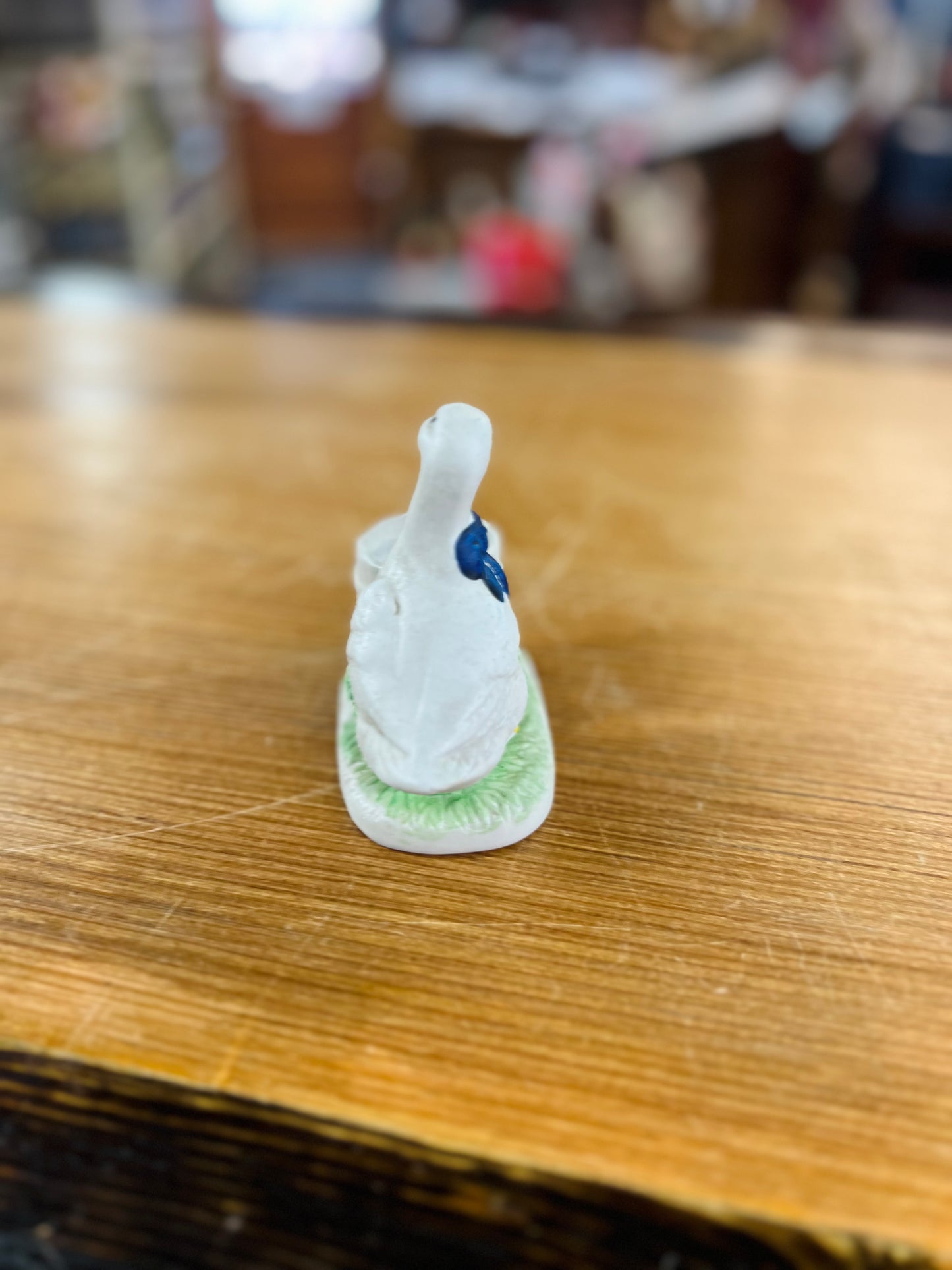 Vintage Ceramic Goose with Blue Bow and Candle Trinket