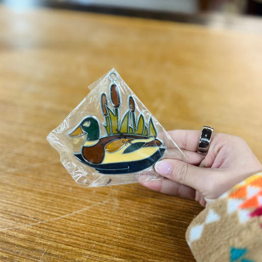 Vintage Mallard Duck & Cattails Suncatcher Window Decor