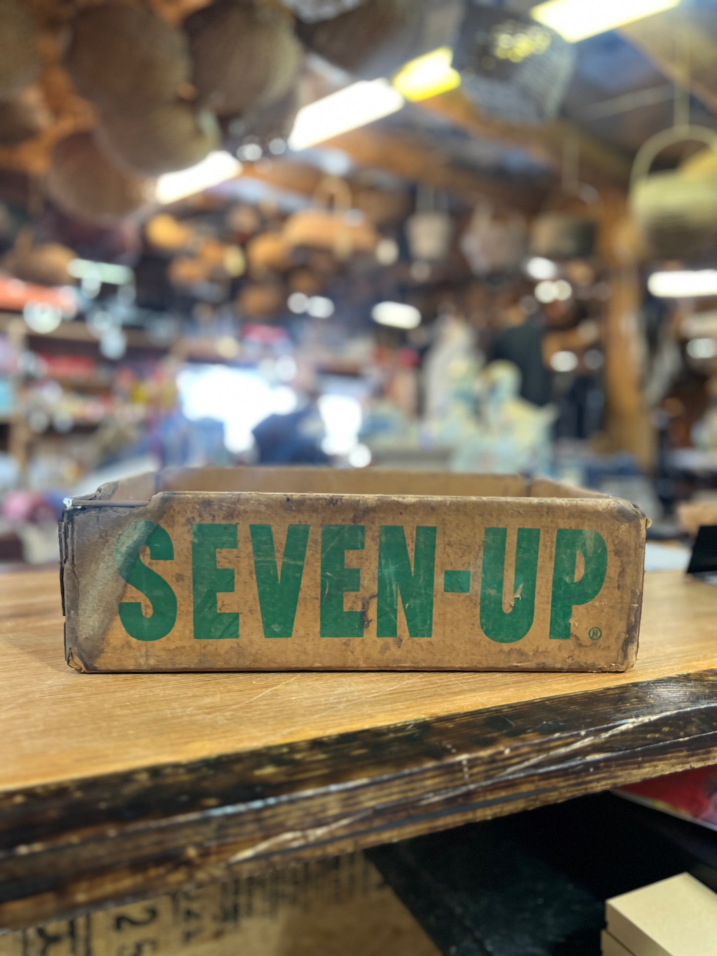 Vintage 7UP Crate Wax Cardboard with Wire Frame