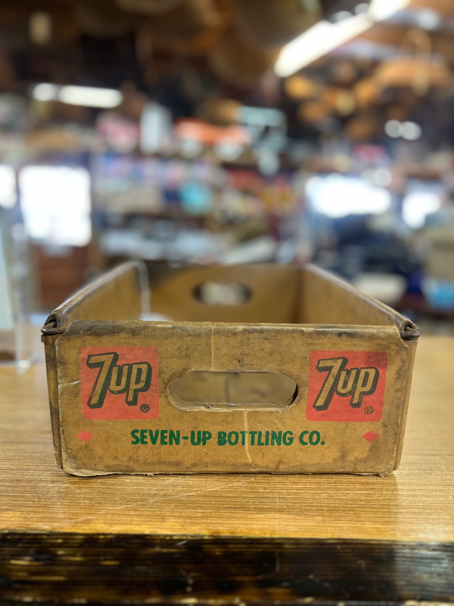 Vintage 7UP Crate Wax Cardboard with Wire Frame