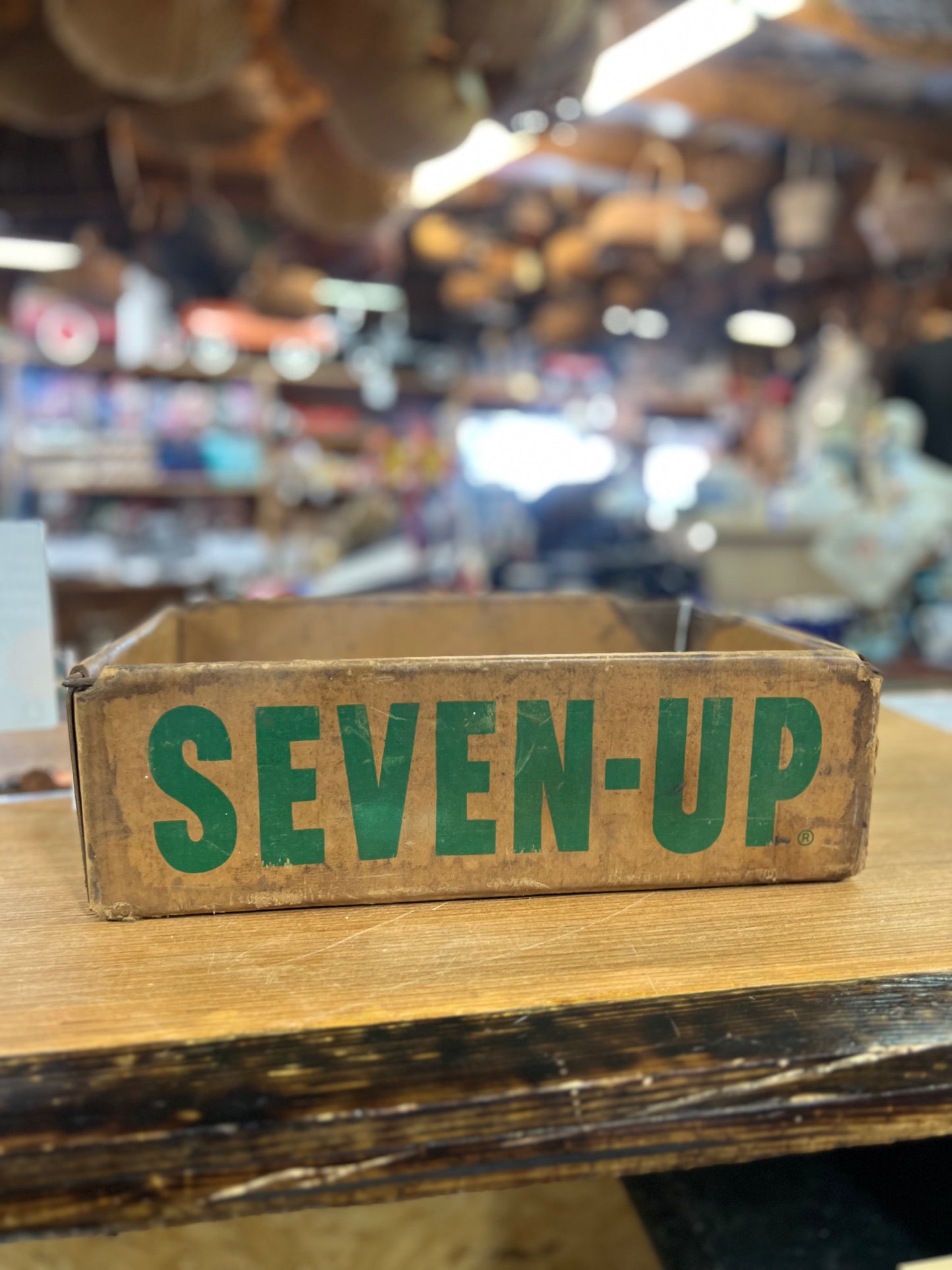Vintage 7UP Crate Wax Cardboard with Wire Frame